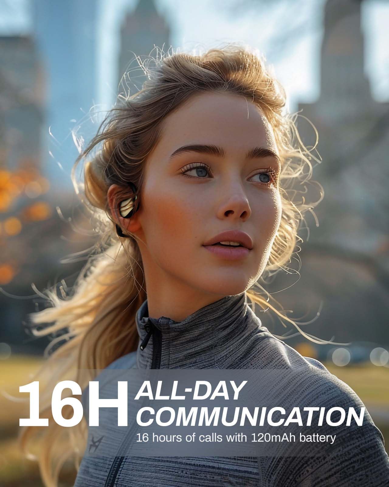 EH09U Bone Conduction Bluetooth Headset with Dual-Mic ENC Noise Cancellation - 16H Battery Life, IPX5 Waterproof, Multi-Point Connection for PC/Laptop/Smartphone - Ideal for Running, Cycling & Office Calls (Black)