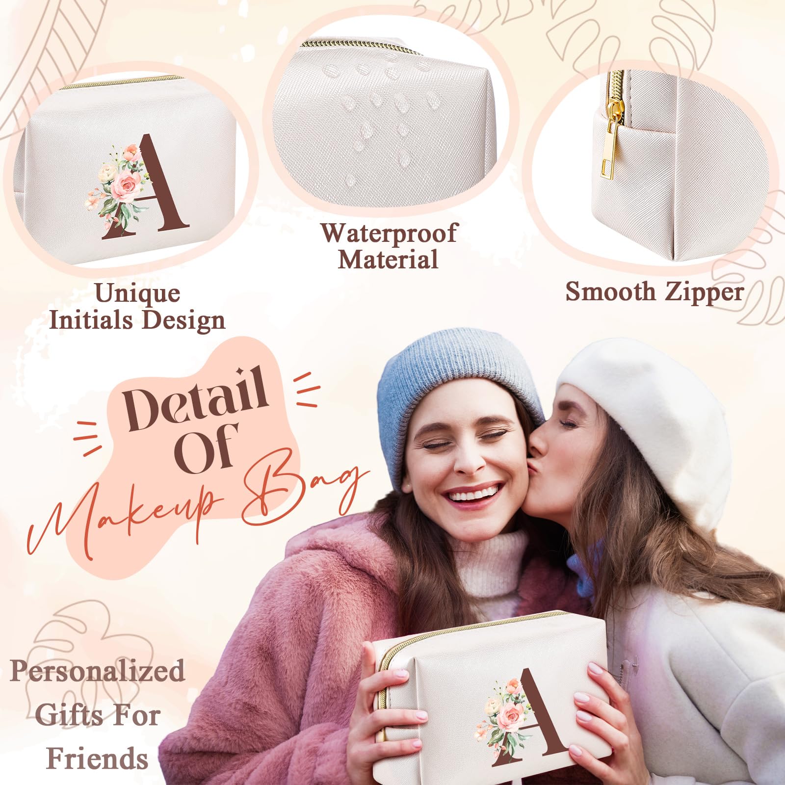Personalized Monogram Makeup Bag with Initial - Custom Letter A Cosmetic Pouch for Women & Teens | Perfect for Travel, Gym, Birthday, Mother's Day & Graduation Gifts | Trendy Preppy Accessory for Girls