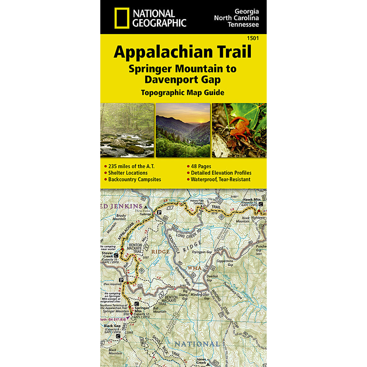 Appalachian Trail Map - Springer Mountain to Davenport Gap Hiking Guide [GA, NC, TN] | Detailed Topographic Map for Backpacking & Outdoor Adventures