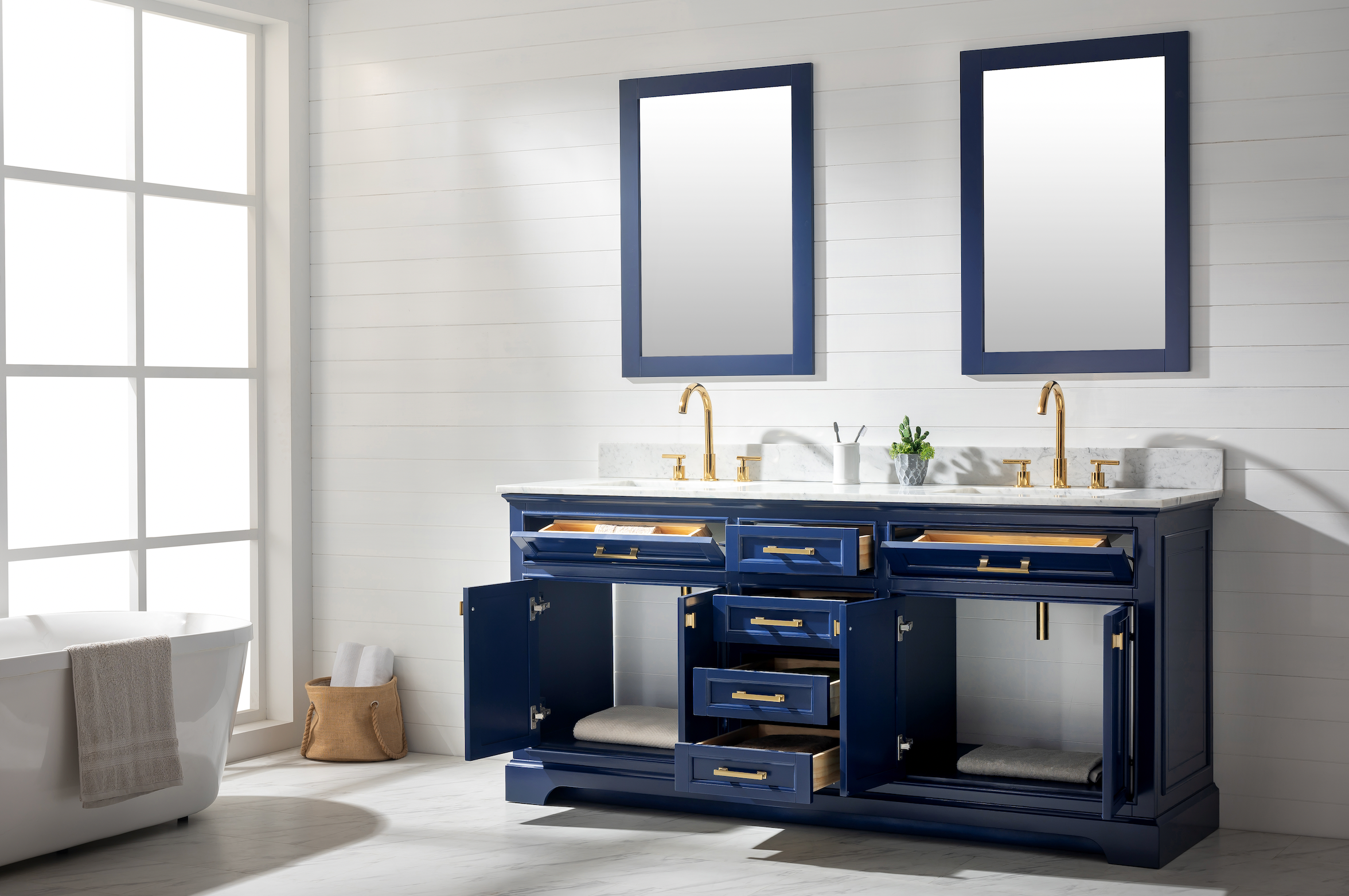 Design Element Milano 72-Inch Double Sink Bathroom Vanity in Blue - Modern Bathroom Furniture for Master Bath & Guest Bath Remodel (ML 72 BLU)