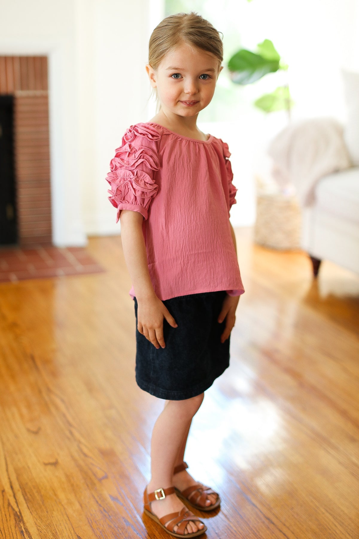 Elegant Rose Print Ruffle Sleeve Blouse with Side Slit - Women's Fashion Tops for Date Night & Special Occasions