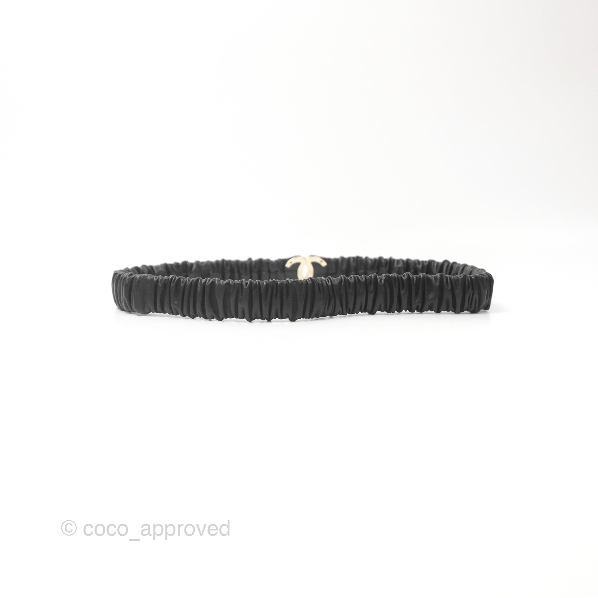 Chanel CC Ruched Belt in Black Lambskin Leather with Gold-Tone Hardware 21K - Luxury Designer Waist Belt for Women, Perfect for Evening Dresses & Special Occasions