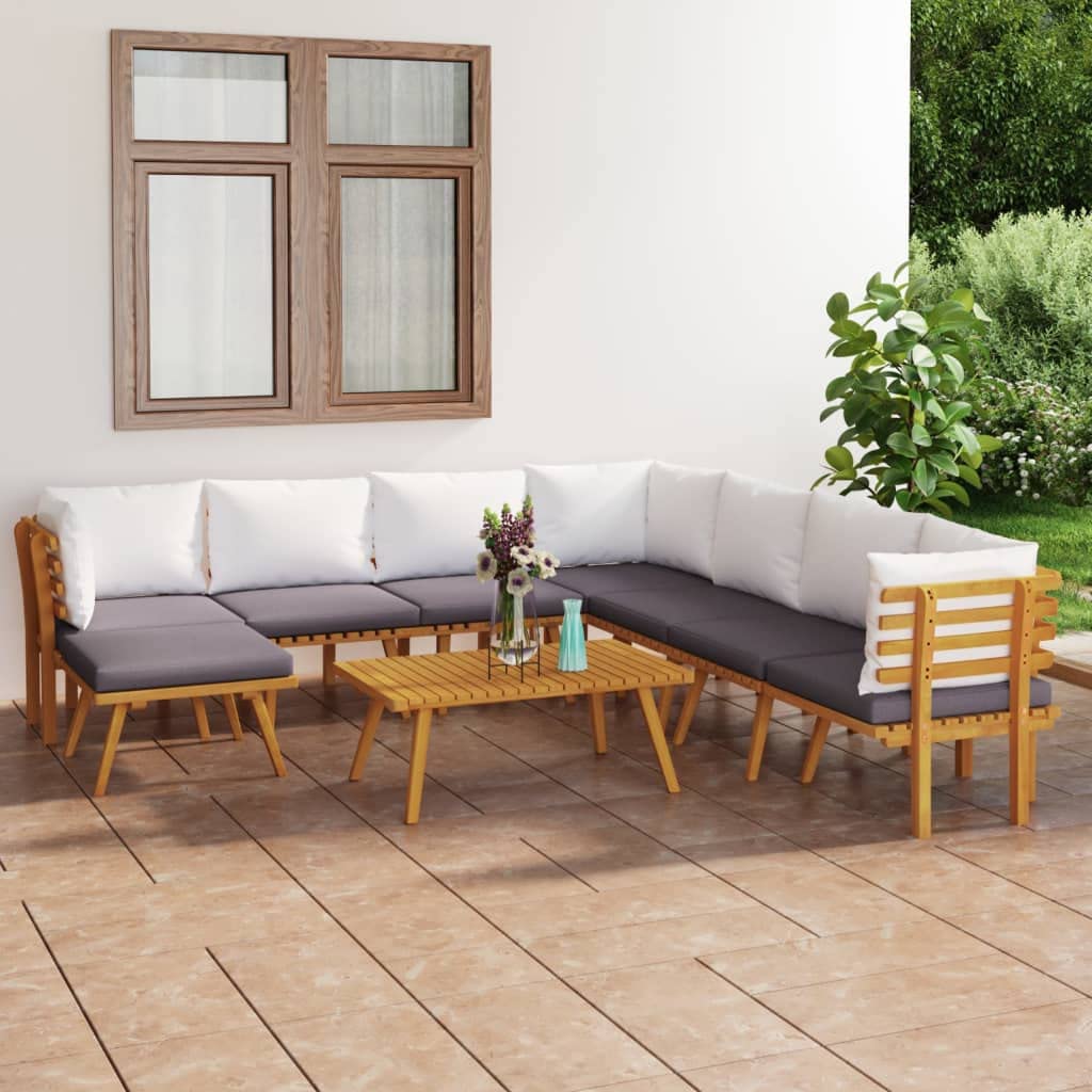Premium 9-Piece Acacia Wood Patio Lounge Set with Cushions - Adjustable Outdoor Furniture for Garden, Poolside & Backyard Relaxation