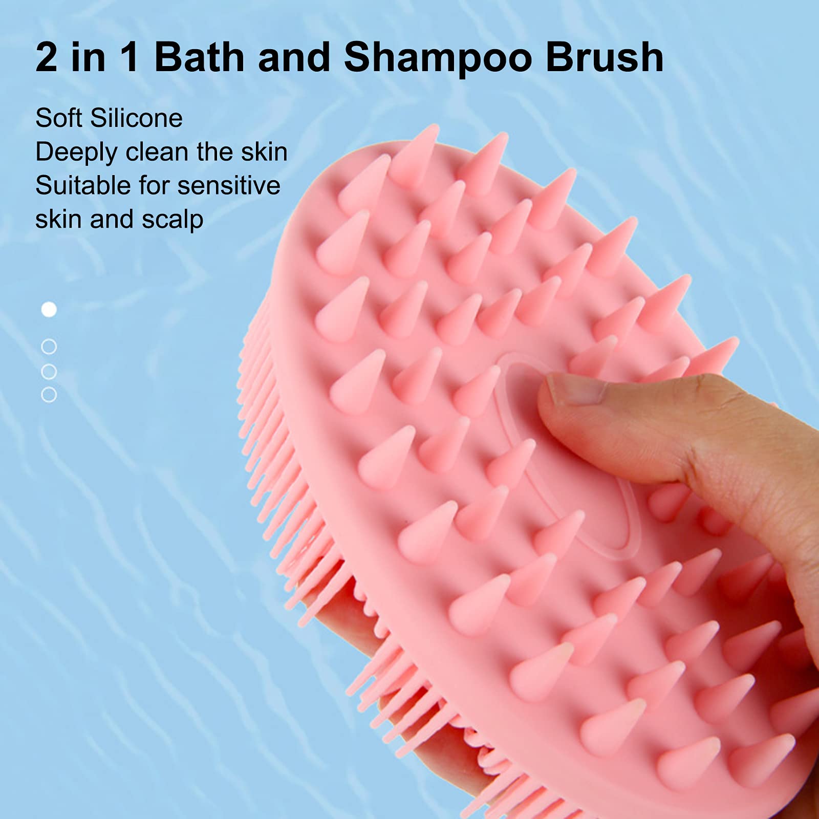 POOWE 2-in-1 Bath & Shampoo Brush - Soft Body Scalp Massager & Exfoliating Brush for Adults & Babies (Pink) | Gentle Skin Cleansing & Relaxing Massage for Shower, Bath & Hair Care
