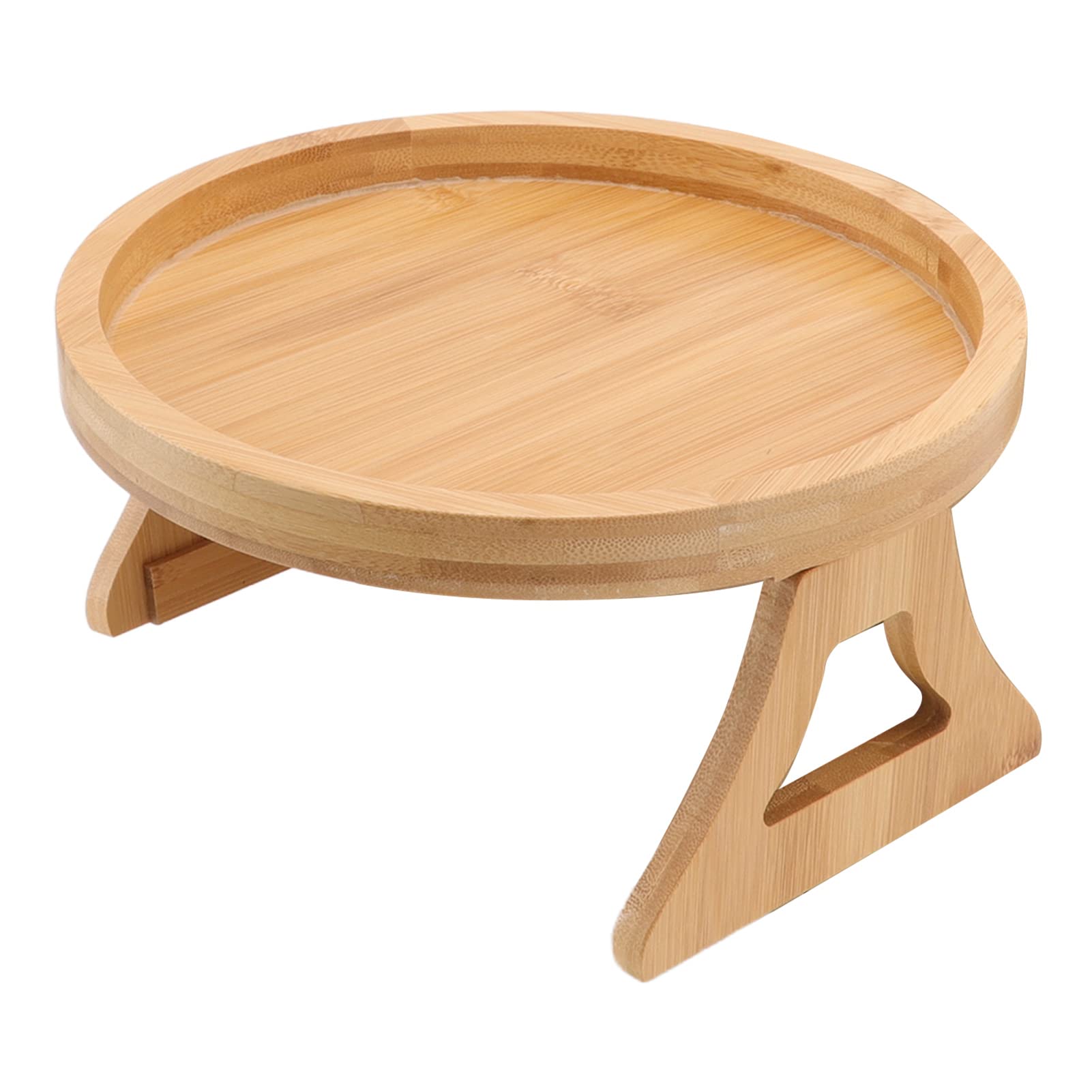 Haofy Bamboo Wood Clip-On Sofa Tray - Round Couch Armrest Table for Coffee, Tea & Snacks - Sturdy & Durable - Perfect for Living Room, Bedroom & Home Office Use