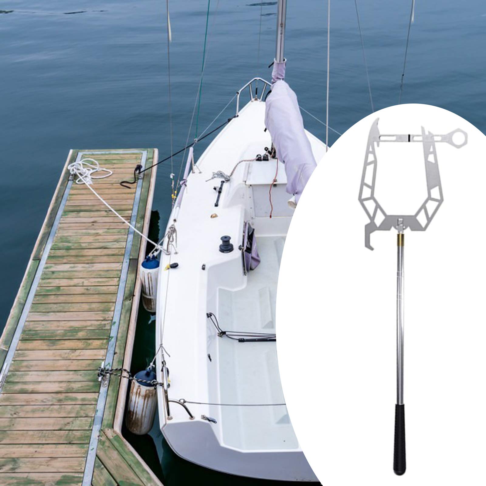 Boat Hook - Easy Long-Distance Threader with Metal Locking Ring for Docking & Gear Retrieval