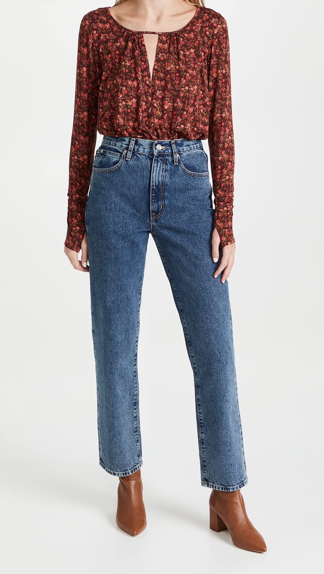 Free People Women's Kaya Printed Thong Bodysuit - Chocolate Combo, Size S | Sexy One-Piece Bodysuit for Women | Perfect for Date Night, Clubbing & Layering Under Jeans