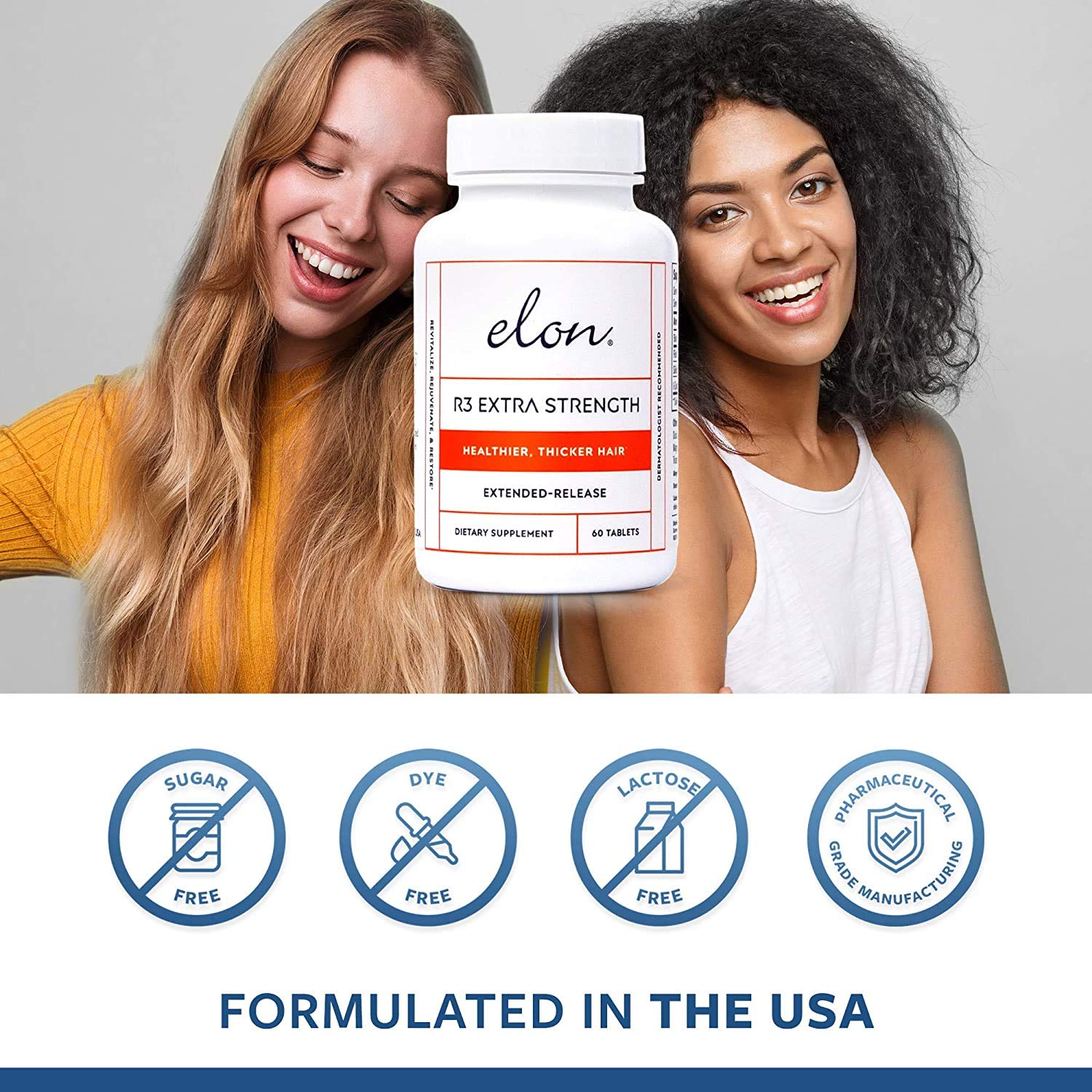 Elon R3 Extra Strength Hair Growth Supplement for Women - 5000mcg Biotin & Collagen Formula for Thicker, Fuller Hair - 60 Capsules (Pack of 3) - Promotes Healthy Hair Growth for Daily Hair Care & Styling Support