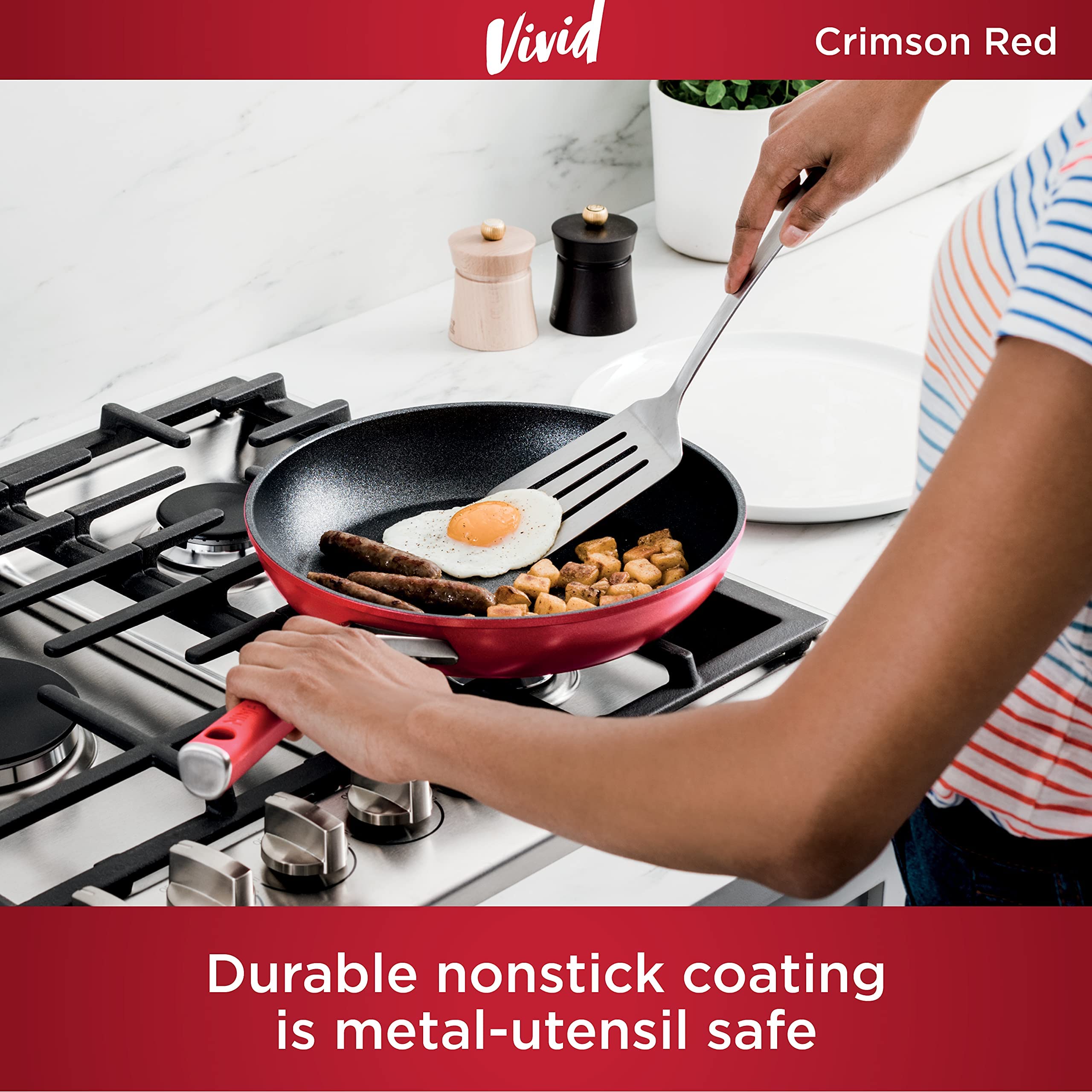 Ninja C28000 Foodi NeverStick Vivid 8-Piece Nonstick Cookware Set with Lids - Durable, Oven Safe to 400°F, Cool-Touch Handles, Crimson Red - Perfect for Frying, Sautéing, Baking & Everyday Cooking