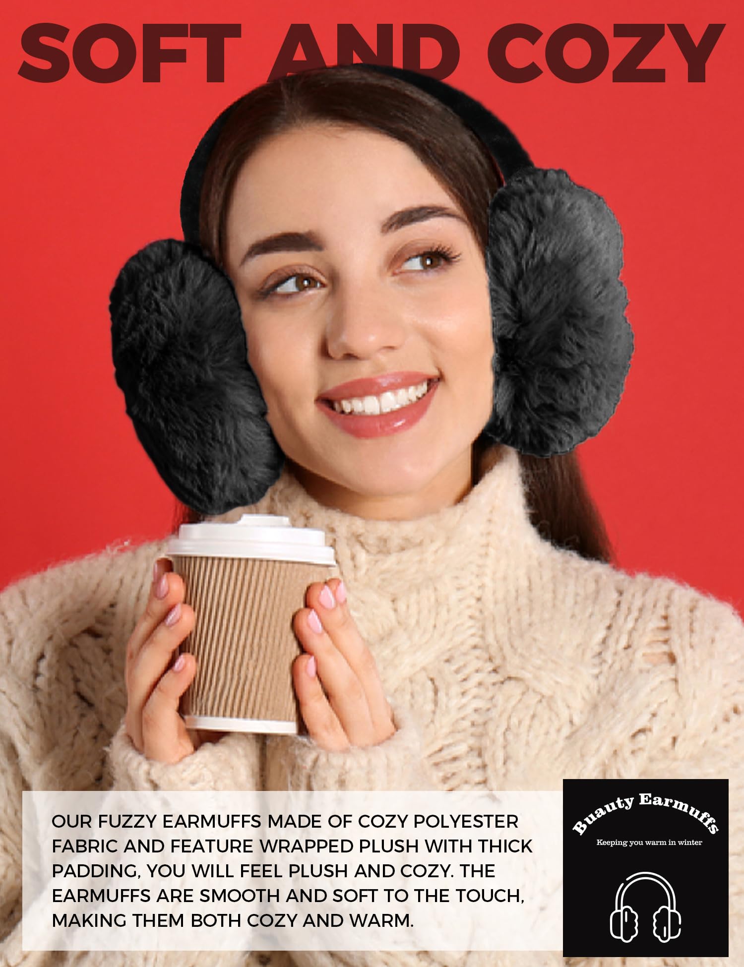 Soft Fluffy Ear Muffs for Women & Men - Warm Winter Earmuffs Headband, Cute Ear Warmers for Cold Weather - Perfect for Outdoor Activities, Skiing, Snowboarding & Winter Fashion Accessories