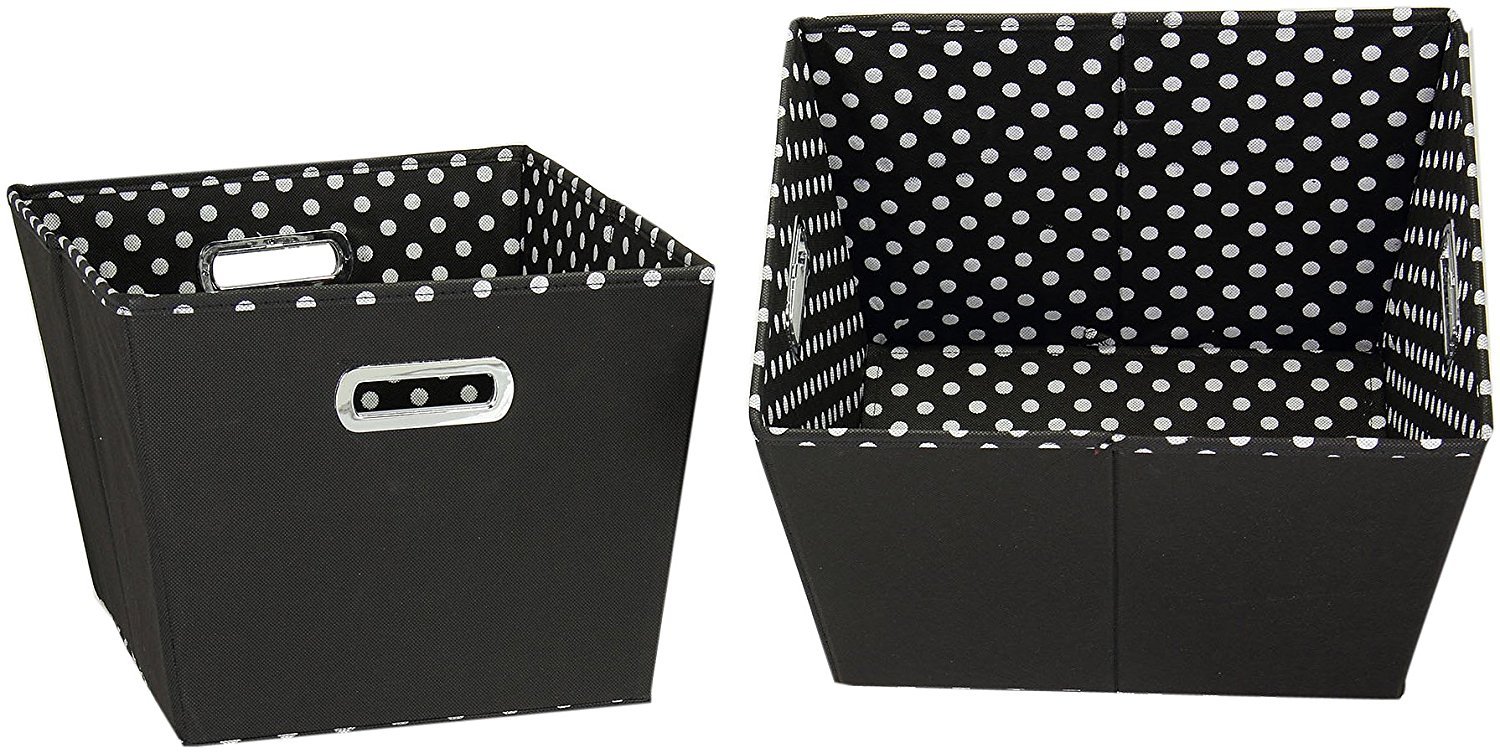 Decorative Storage Bins 2-Pack - Medium Tapered Cubby Baskets with Black & White Mini Dots | Perfect for Closet, Nursery, or Office Organization | Household Essentials 19KDBLK-1