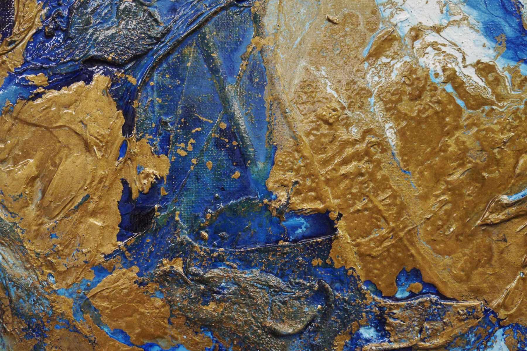 Metallic Sapphire 160cm x 100cm Gold Blue Textured Abstract Canvas Art - Modern Wall Decor for Living Room, Bedroom & Office