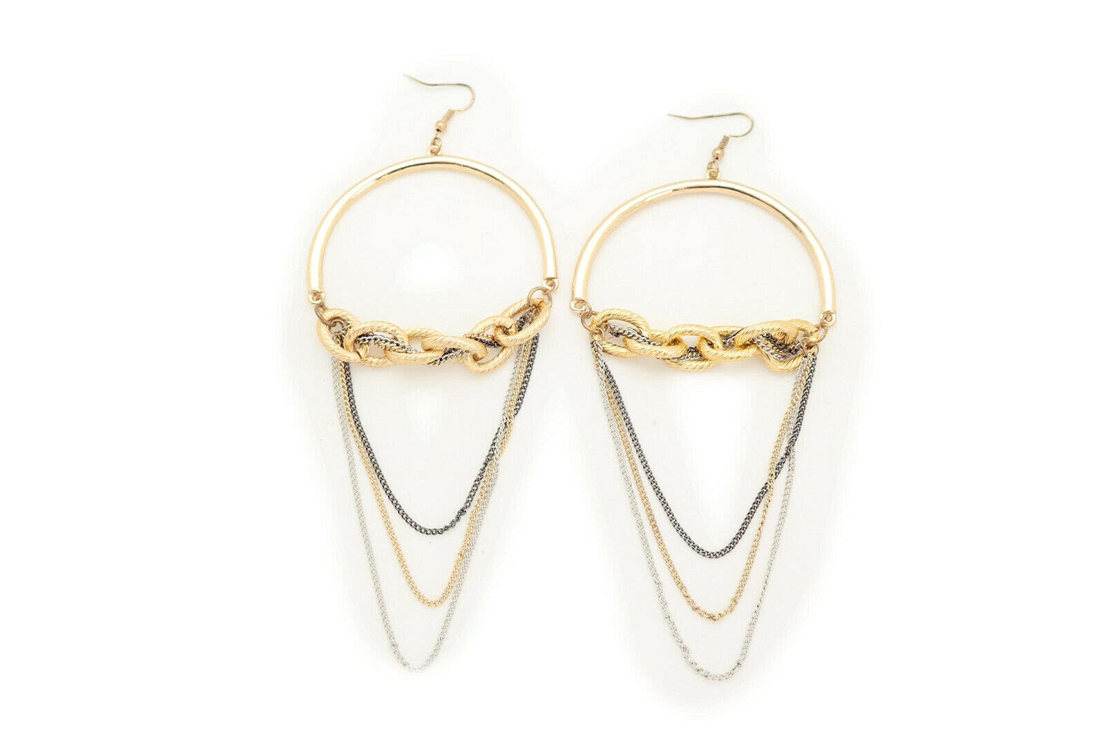 Stylish Women's Gold & Silver Pewter Chain Link Hoop Earrings Set - Chunky Crystal Statement Jewelry for Parties, Weddings & Everyday Wear