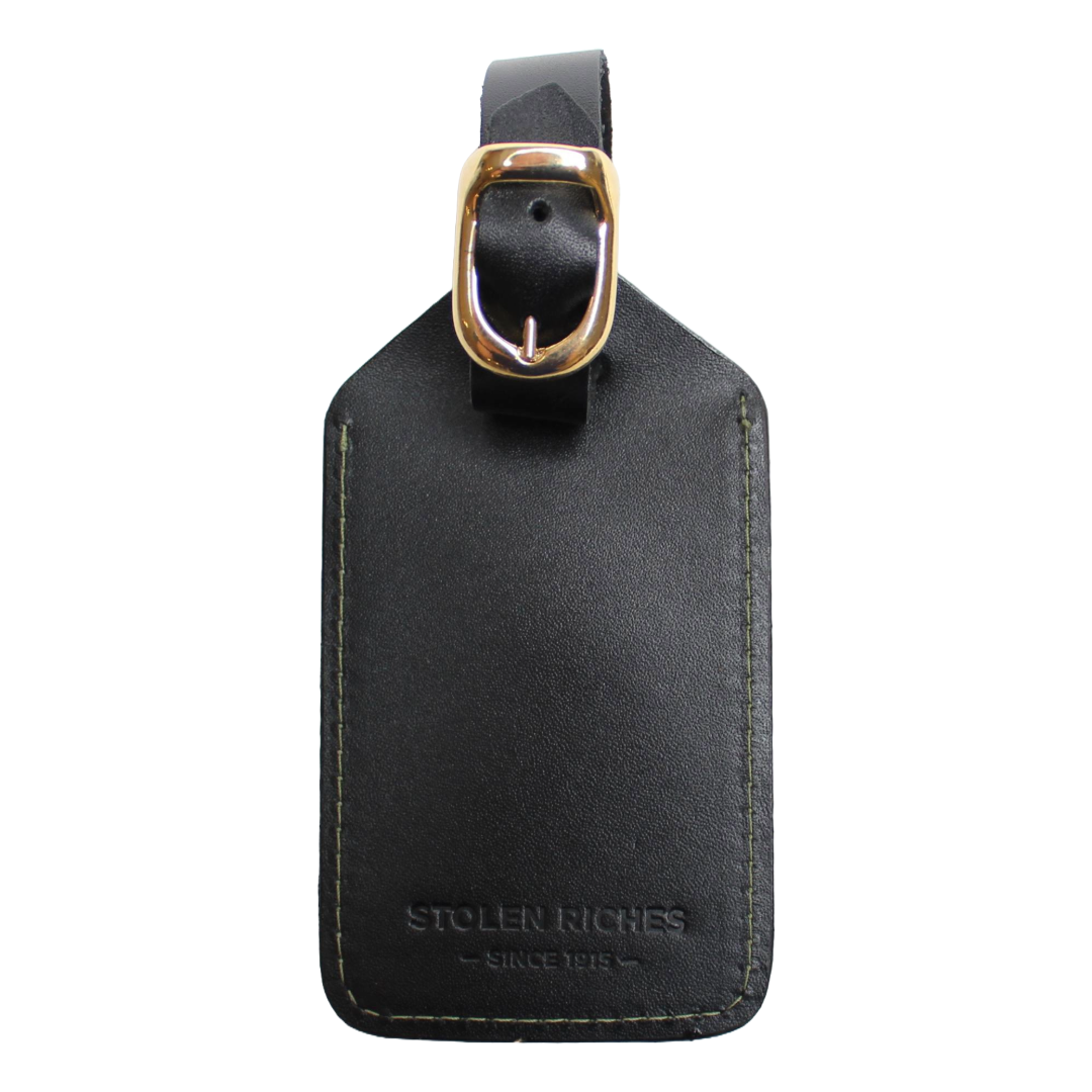 Durable Black Leather Luggage Tag with ID Window - Perfect for Travel, Suitcases, Backpacks & Carry-On Bags