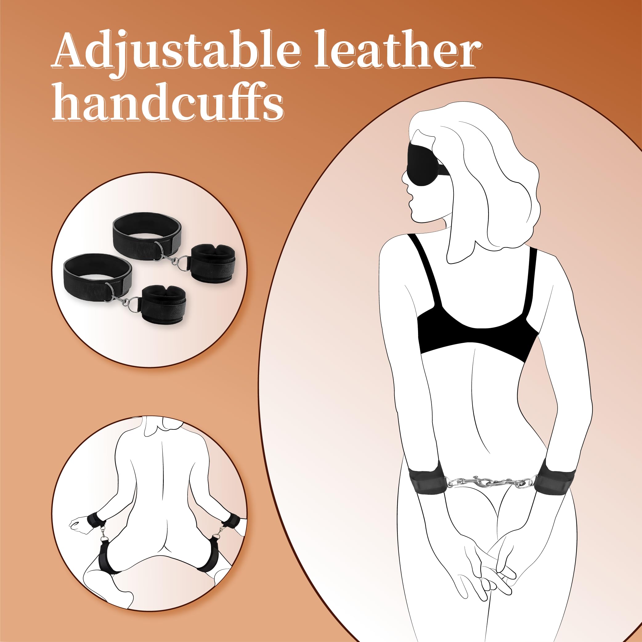 BDSM Bondage Restraints Set - Adjustable Wrist & Thigh Cuffs, Neck Restraints, Blindfold & Handcuffs for Couples Play | Sensual Bondage Gear for Adults | Perfect for Bedroom Games, Spicing Up Relationships & BDSM Exploration
