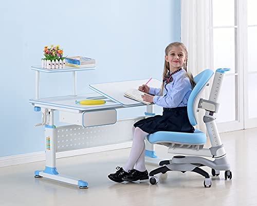 ApexDesk DX Kids Desk with Chair - Adjustable Height Study Desk for Children, Blue - Perfect for Homeschooling, Online Learning & Homework Station