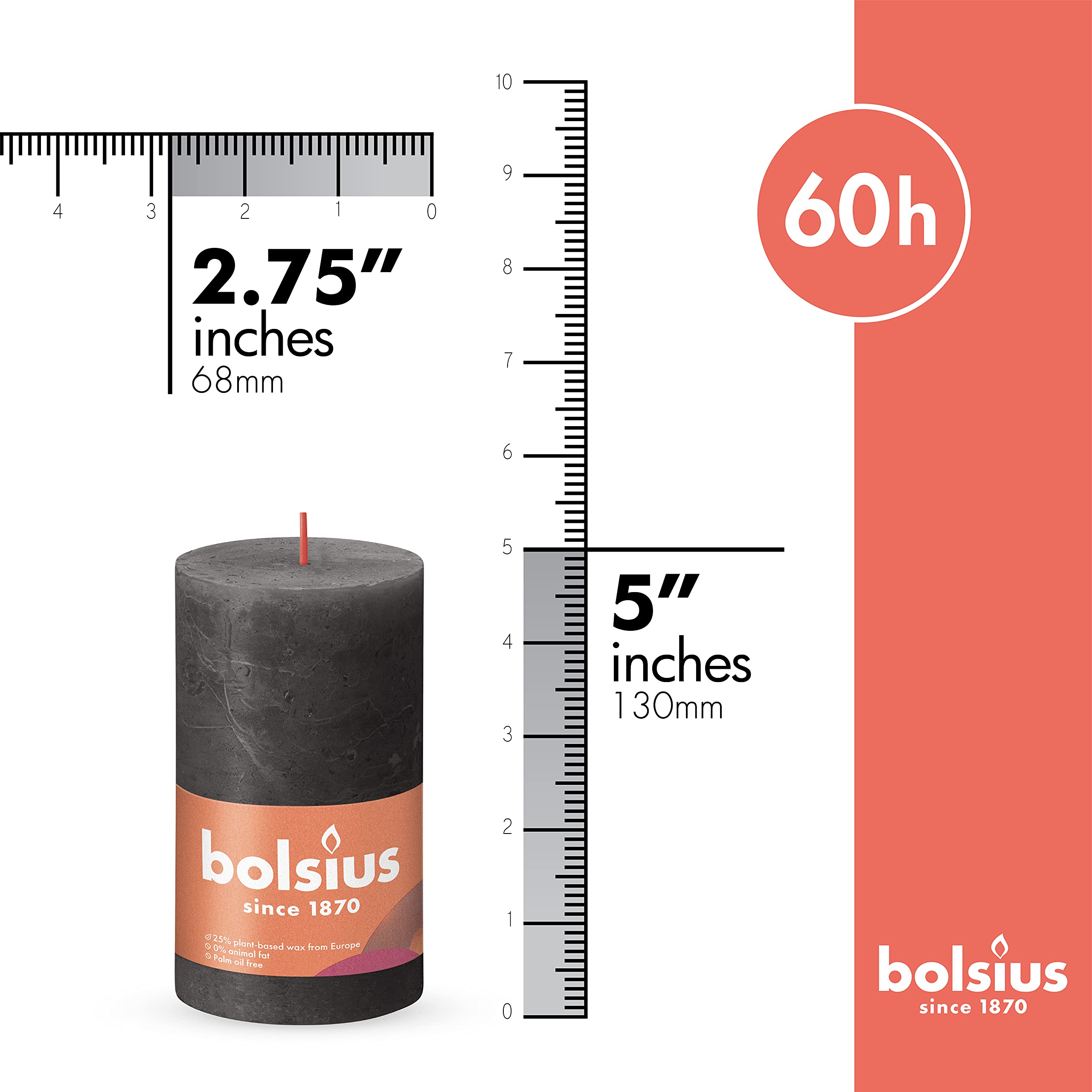 BOLSIUS 4 Pack Black Rustic Pillar Candles - 2.75 x 5 Inches Unscented Dripless Smokeless Candles - Natural Plant-Based Wax for 60 Hours Burn Time - Premium European Quality for Wedding, Dinner Party & Home Decor