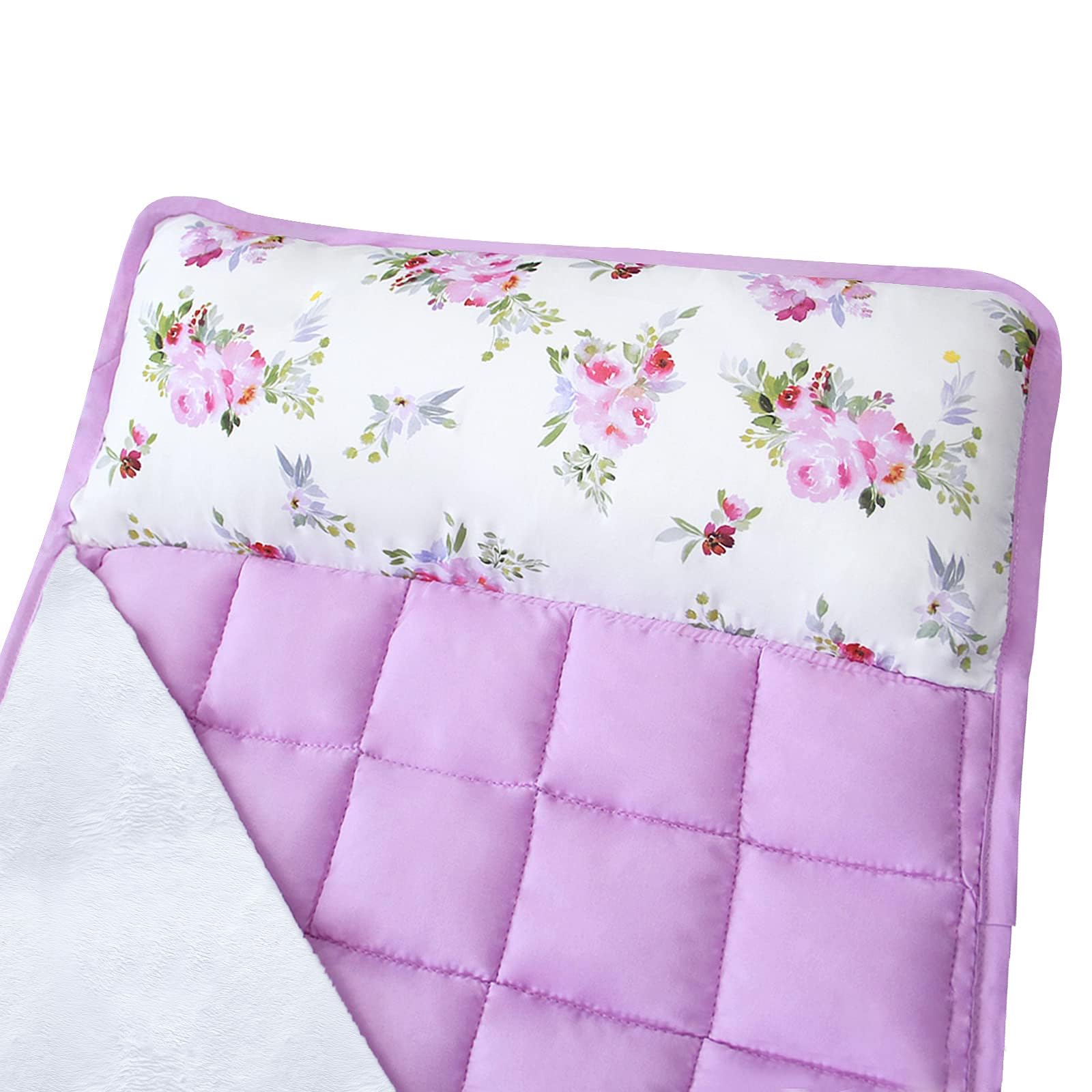 Floral Toddler Nap Mat for Girls with Pillow & Soft Fleece Blanket - Lightweight Portable Sleeping Mat for Daycare, Preschool & Travel