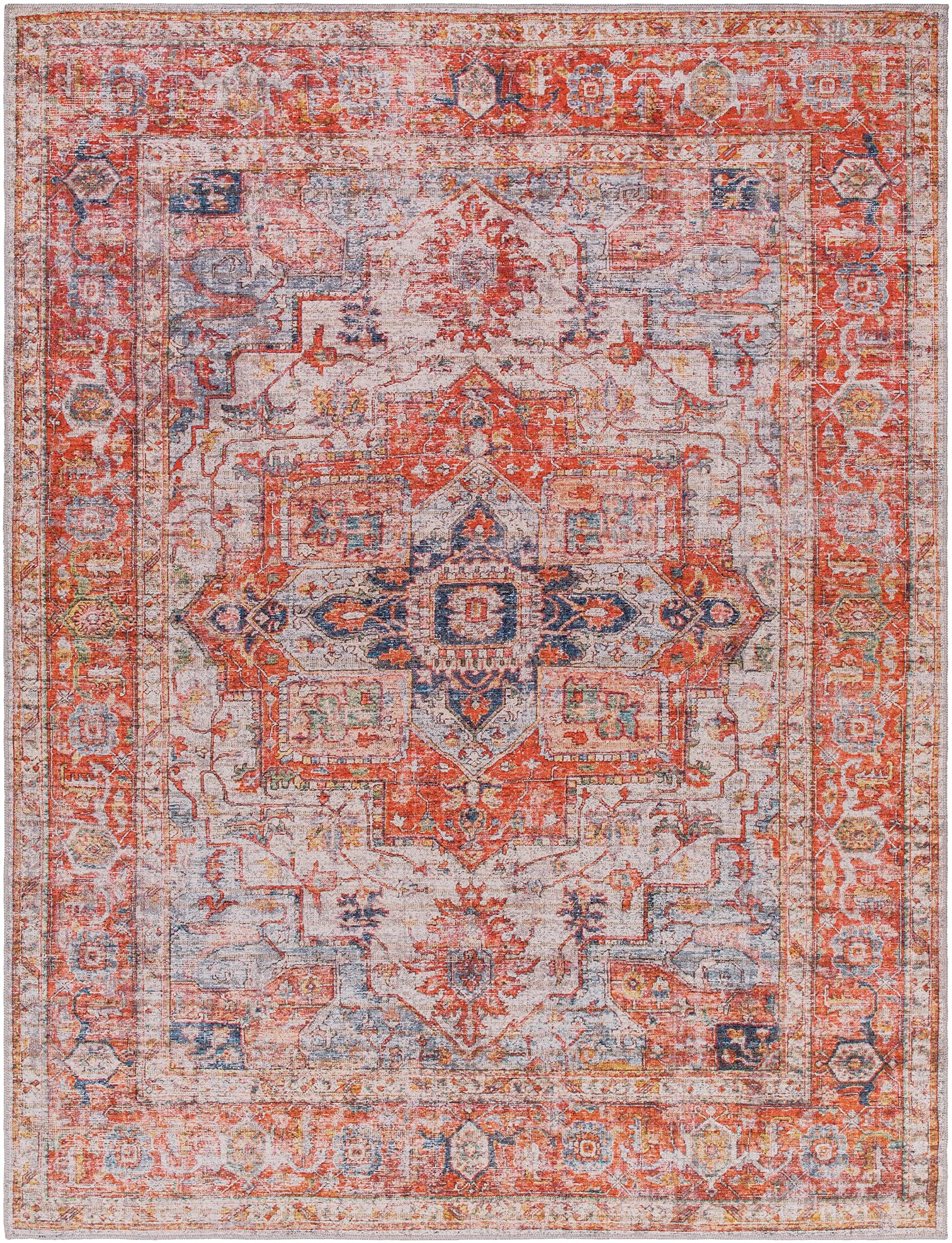 Hauteloom Lapase Machine Washable Area Rug - Soft & Durable for Living Room, Bedroom - Beige & Blue - 6'7