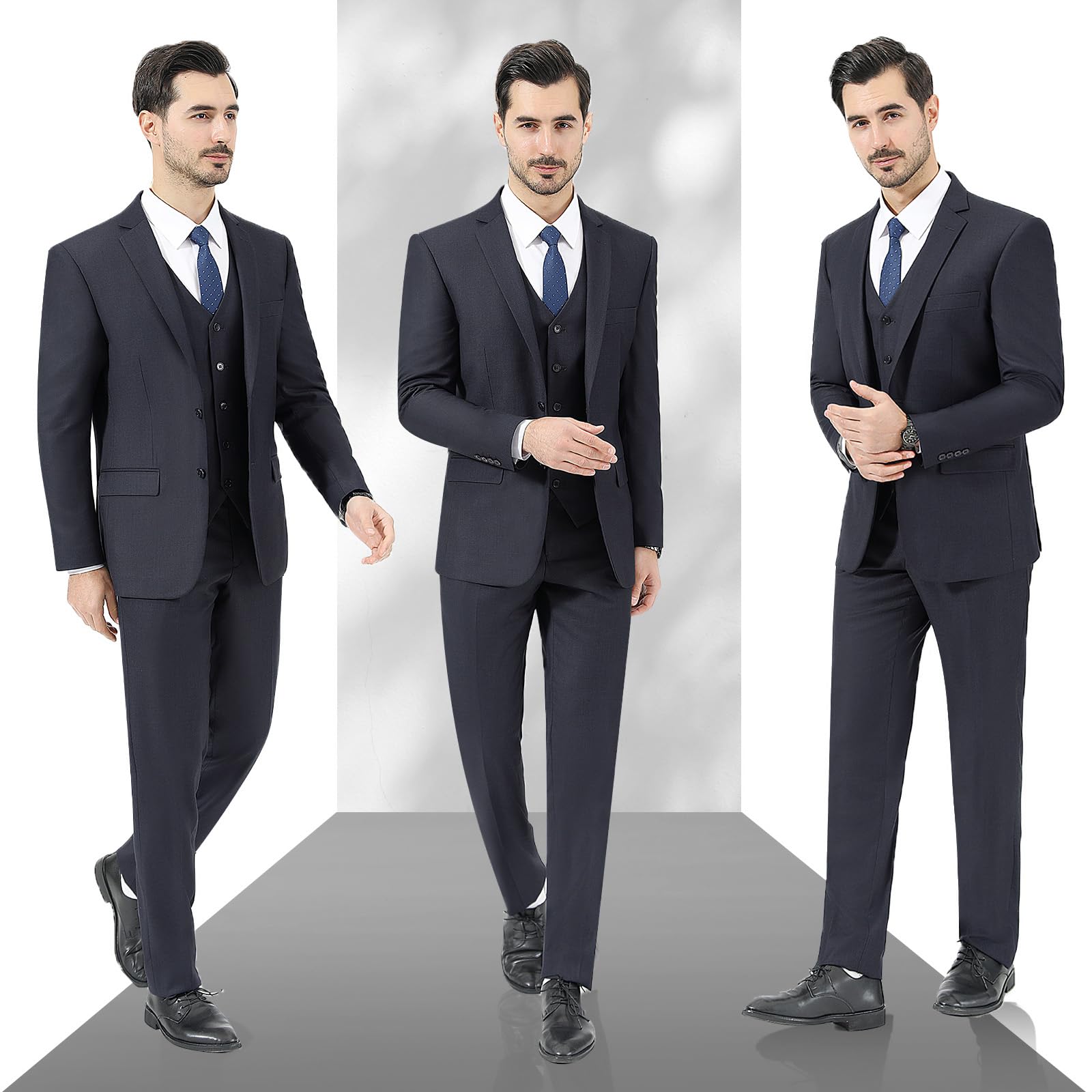 LUPURTY Slim Fit Men's 3-Piece Suit Set - 2 Button Solid Jacket, Vest & Pants | Business Formal Wear & Wedding Tuxedo | Perfect for Office, Interviews, Prom & Special Occasions