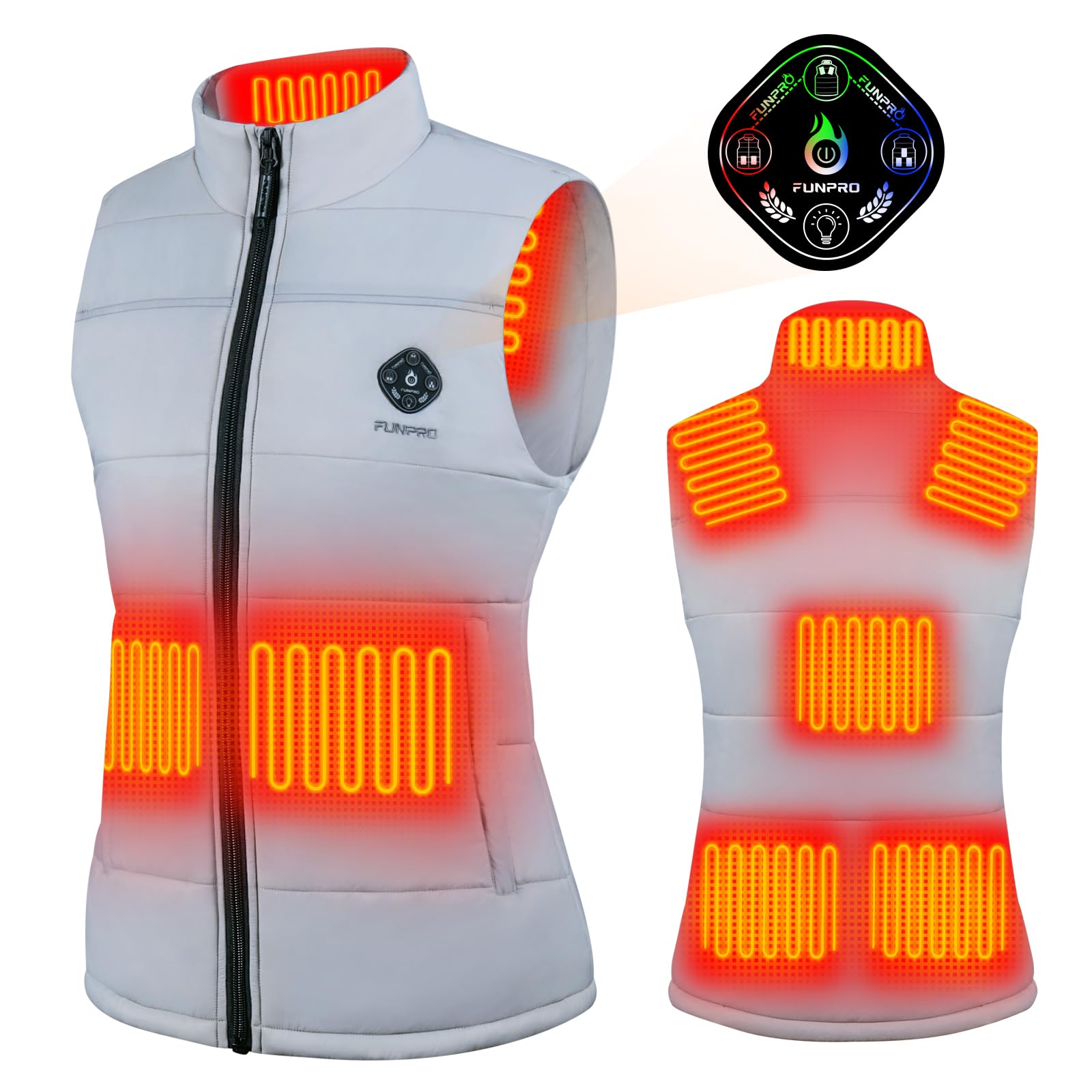 FUNPRO Women's Heated Vest - Smart Electric Heated Jacket with Lights-Out Design (Battery Not Included) | Perfect for Outdoor Winter Activities, Hiking & Cold Weather Commuting