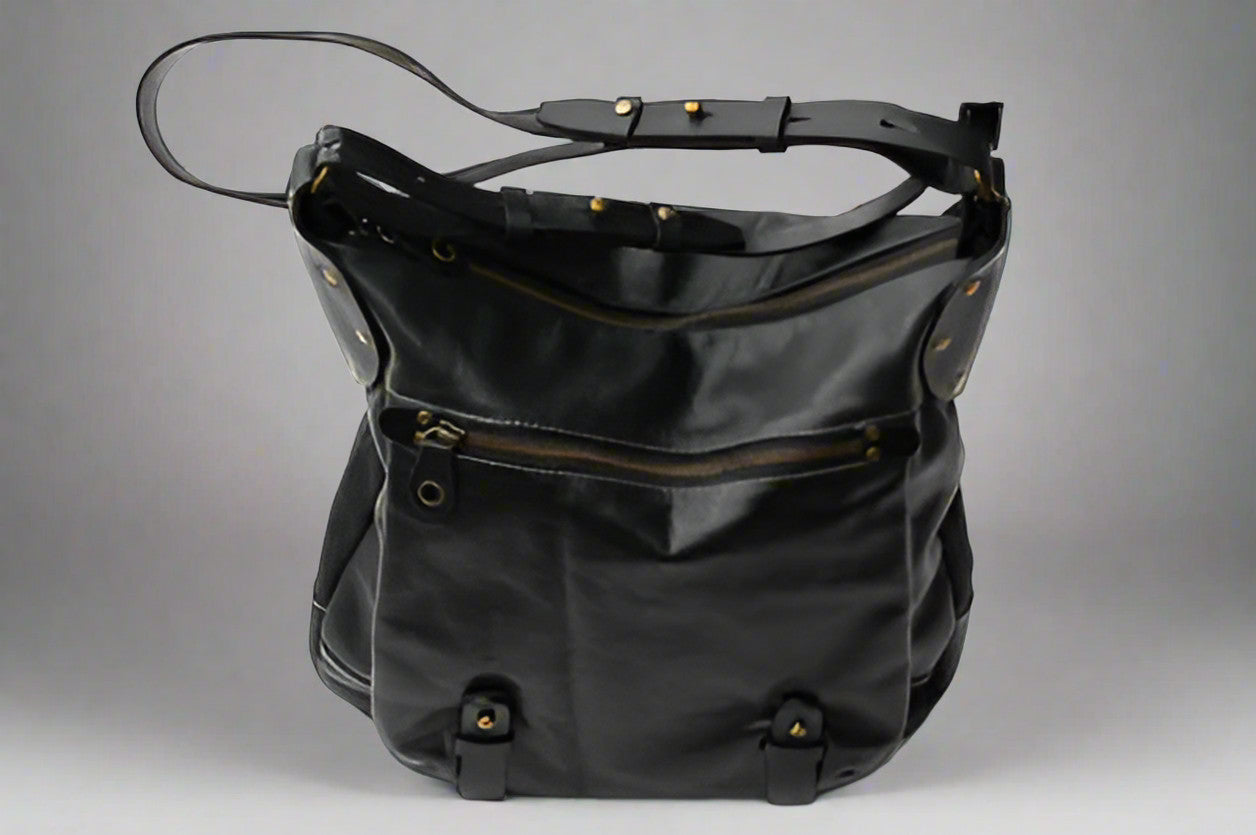 Premium Leather Front Pouch Bag - Black | Crossbody Waist Pack for Travel, Hiking & Everyday Use