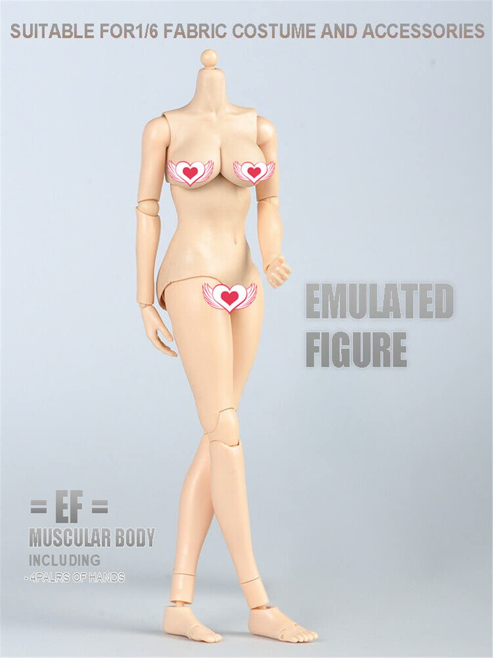 1/6 Scale Female Action Figure Body - 12 Inch Pale Skin Doll with Huge Bust & Flexible Joints for Collectors, Photography & Diorama Displays