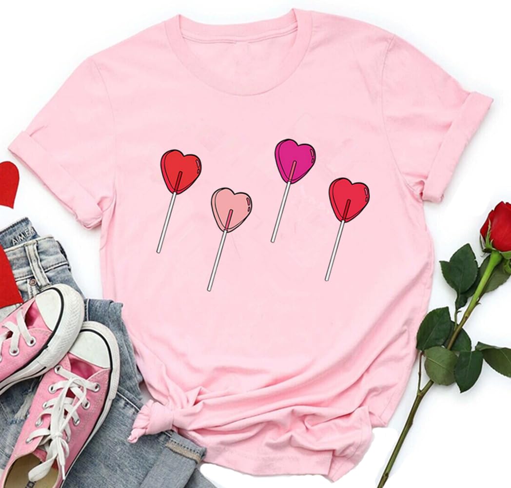 Valentine's Day Shirts for Women - Cute Love Heart Graphic Tee Short Sleeve Tops - Perfect Gift for Teachers, Girlfriends & Wives - Great for Date Nights, Classroom & Casual Wear