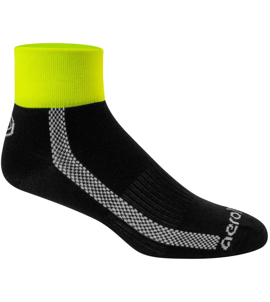 Lightweight Wool Blend Athletic Socks for Men & Women | 3-Inch Quarter Crew Socks | Moisture-Wicking & Breathable | Safety Yellow & Black | Made in USA | Perfect for Running, Hiking & Outdoor Sports