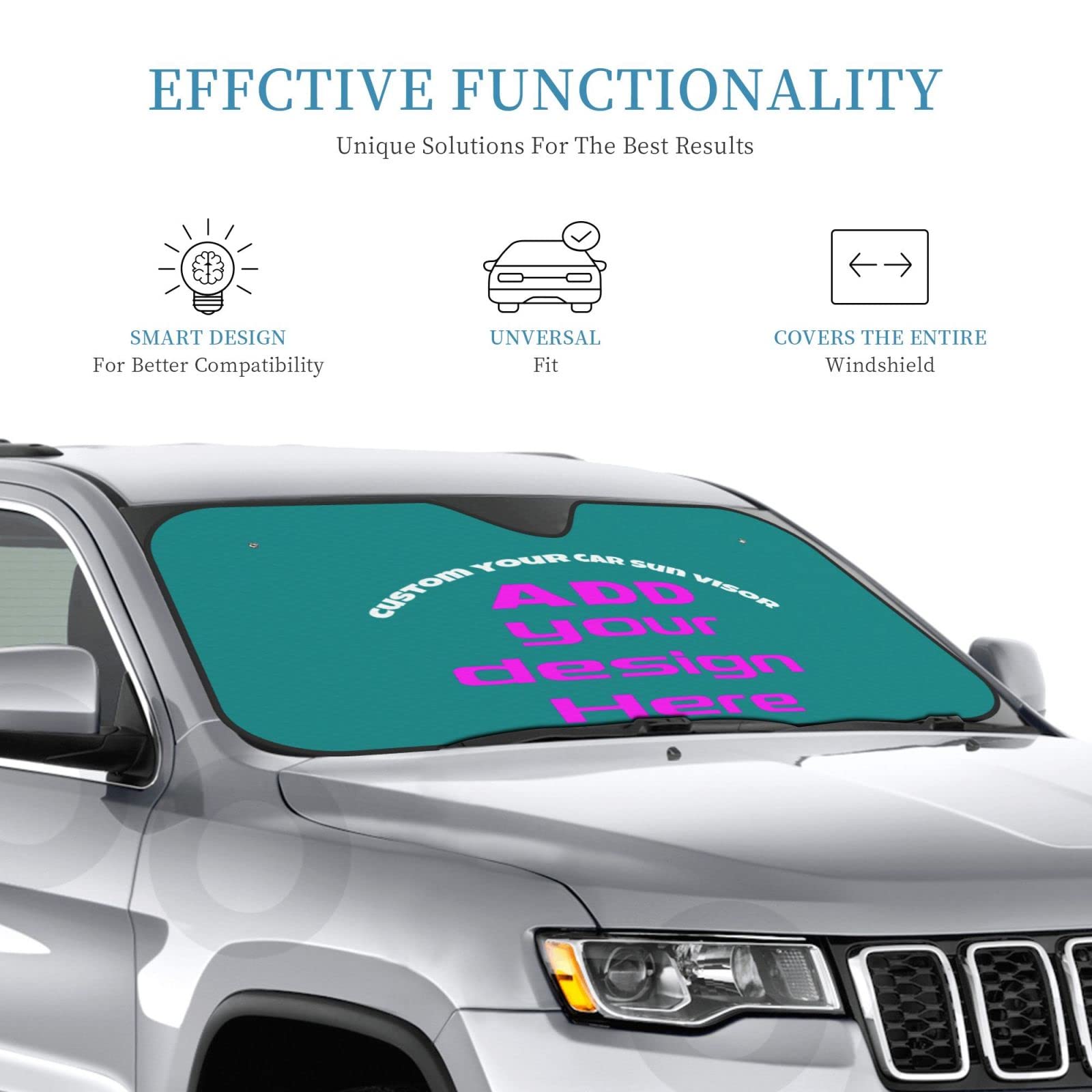 Custom Car Windshield Sunshade with Photo & Text - Foldable UV Protection Sun Visor for Cars | Personalized Sunshield for Parking & Road Trips