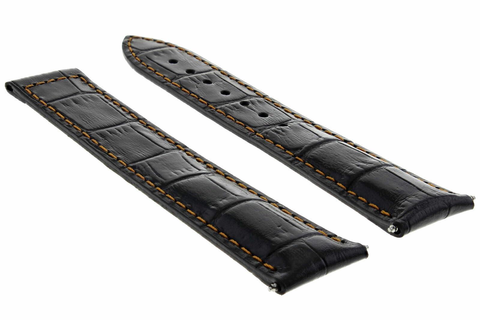 18mm Genuine Leather Watch Band Strap with Deployment Clasp - Compatible with Omega Seamaster - Black with Orange Stitching - Perfect for Business, Casual & Outdoor Activities