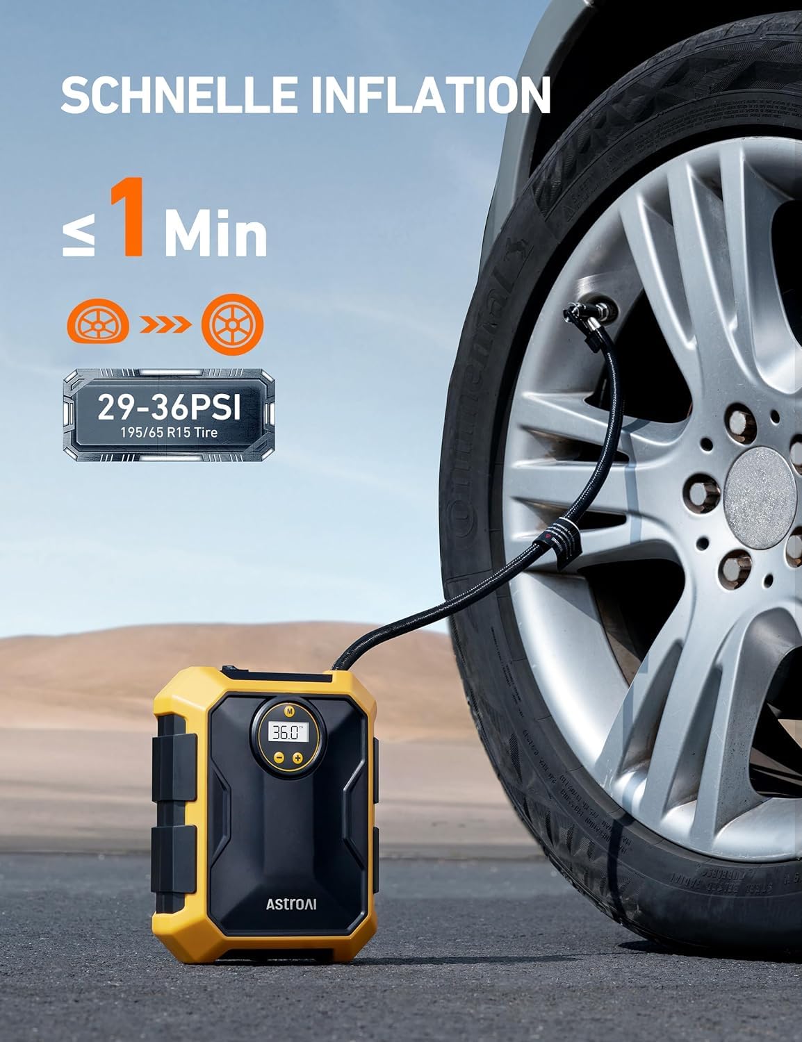 AstroAI 12V DC Portable Air Compressor - Digital Tire Inflator Pump with LED Light & 100PSI for Cars, Bikes, SUVs, Motorcycles (Perfect for Road Trips, Emergency Flat Tires & Home Inflatables)