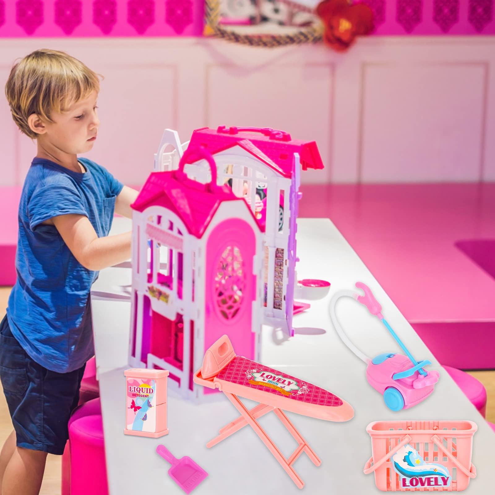 SOTOGO 18-Piece Mini Dollhouse Cleaning Supplies Set - Tiny Doll Accessories for Housework Pretend Play, Dollhouse Furniture & Decoration - Perfect for Kids' Role-Playing & Collectors' Miniature Displays