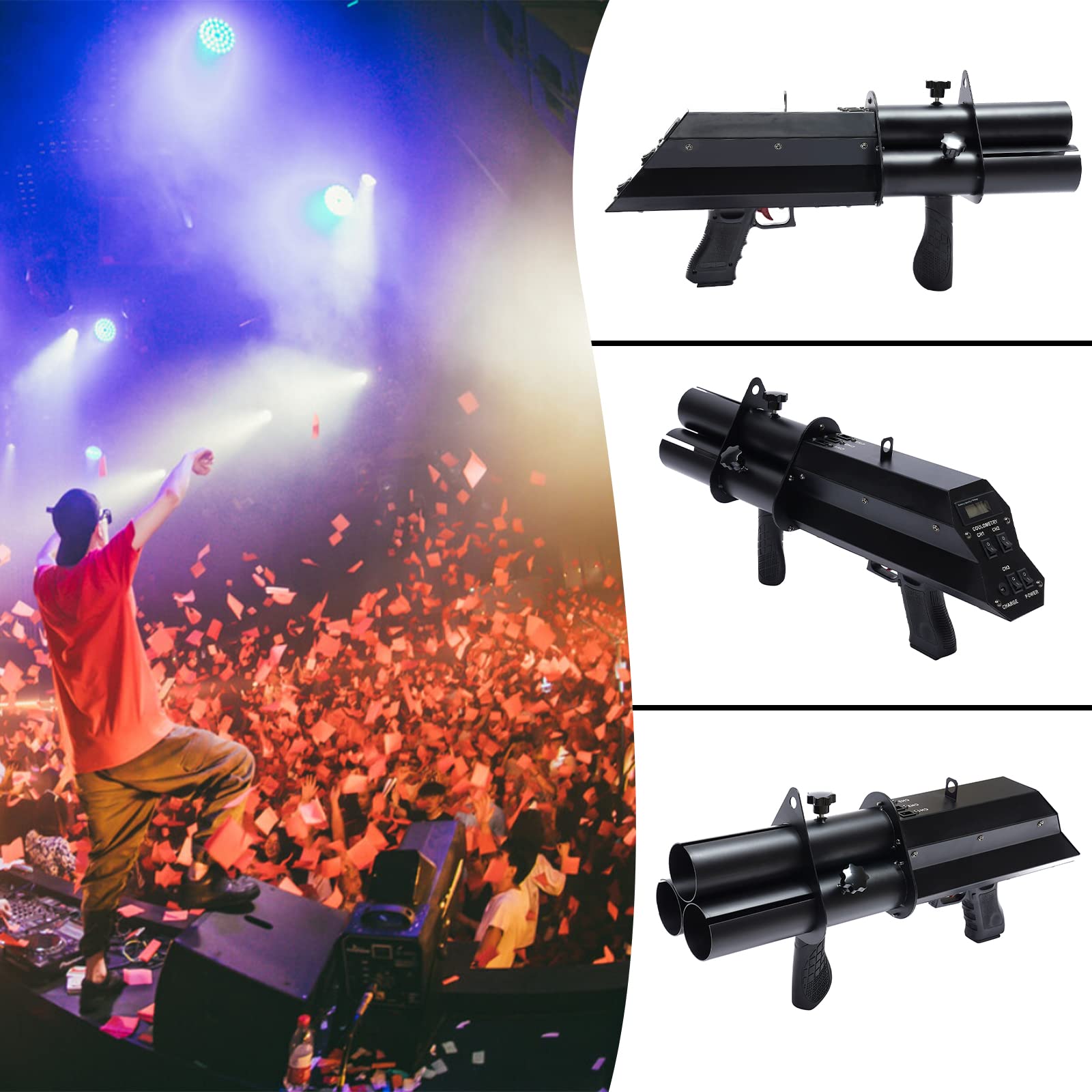 Electric Jet Confetti Cannon - Handheld 3-Shot Confetti Popper Gun | Shoots Confetti 15-20 Feet | Professional Party Launcher for Weddings, Birthdays, Concerts & Celebrations | Perfect for New Year's Eve, Gender Reveals & Stage Performances
