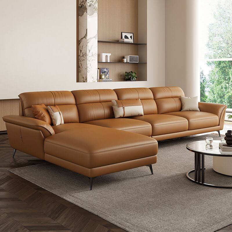 L-Shaped Sectional Sofa with Chaise Lounge - Apricot/Tan 4-Piece Set, Left-Facing - Perfect for Living Room, Family Room & Small Spaces