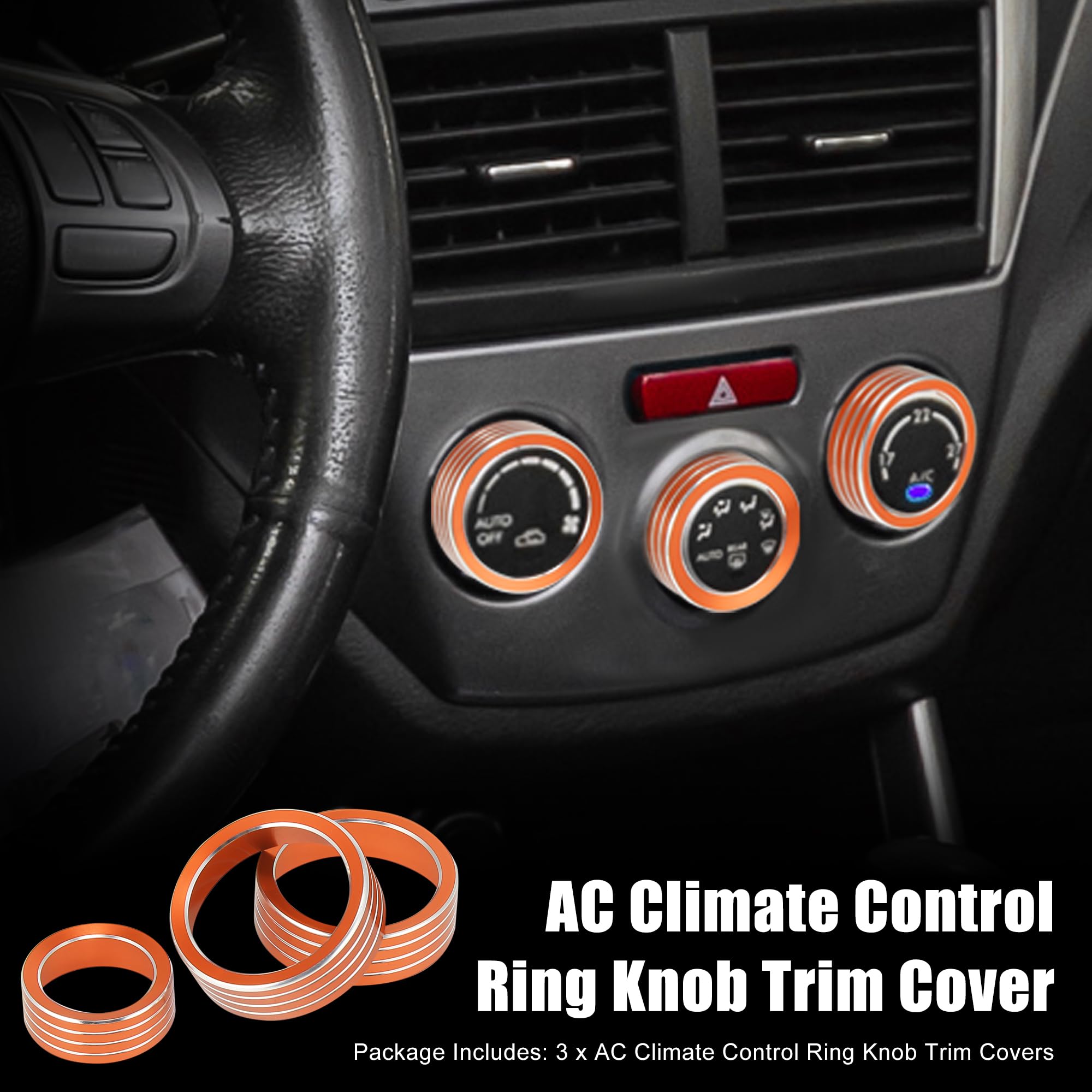 X AUTOHAUX 3-Piece Orange Aluminum Alloy AC Climate Control Knob Cover for Subaru Forester XV Crosstrek Impreza 2019-2021 - Upgrade Your Car Interior with Stylish Air Conditioner Switch Decor (Perfect for Customization & Night Driving)