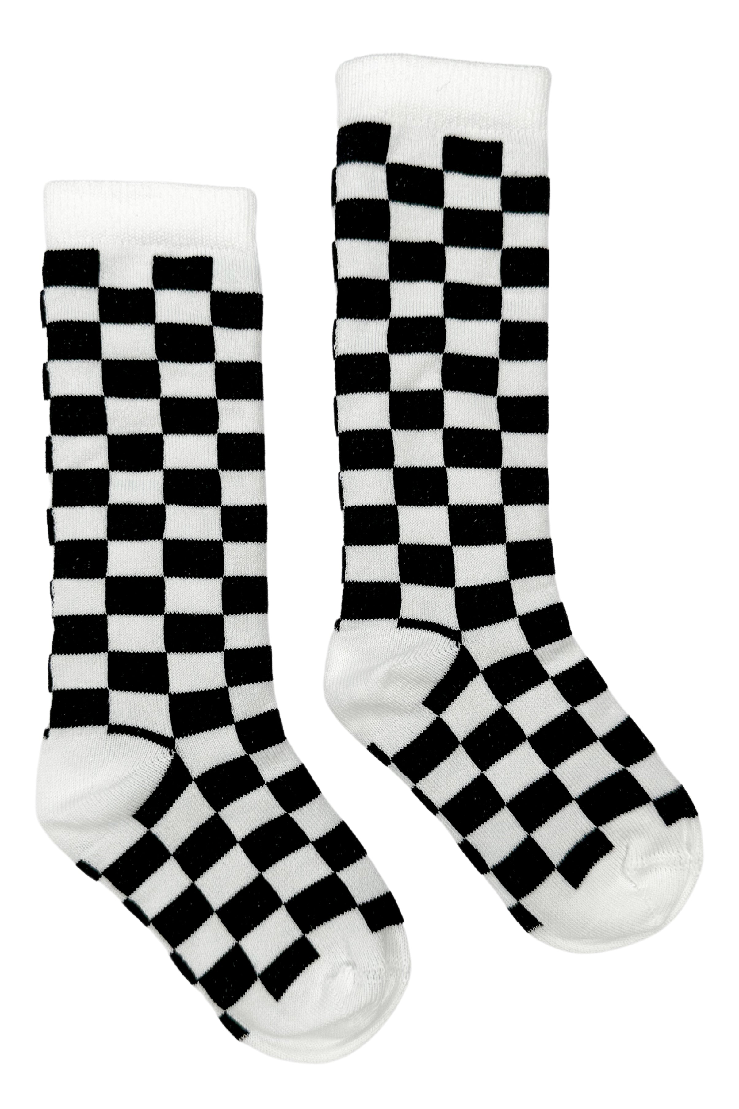 Black and White Checkerboard Knee High Socks for Women - Fashionable Retro Pattern Crew Socks - Perfect for Cosplay, School Uniforms, and Winter Outfits
