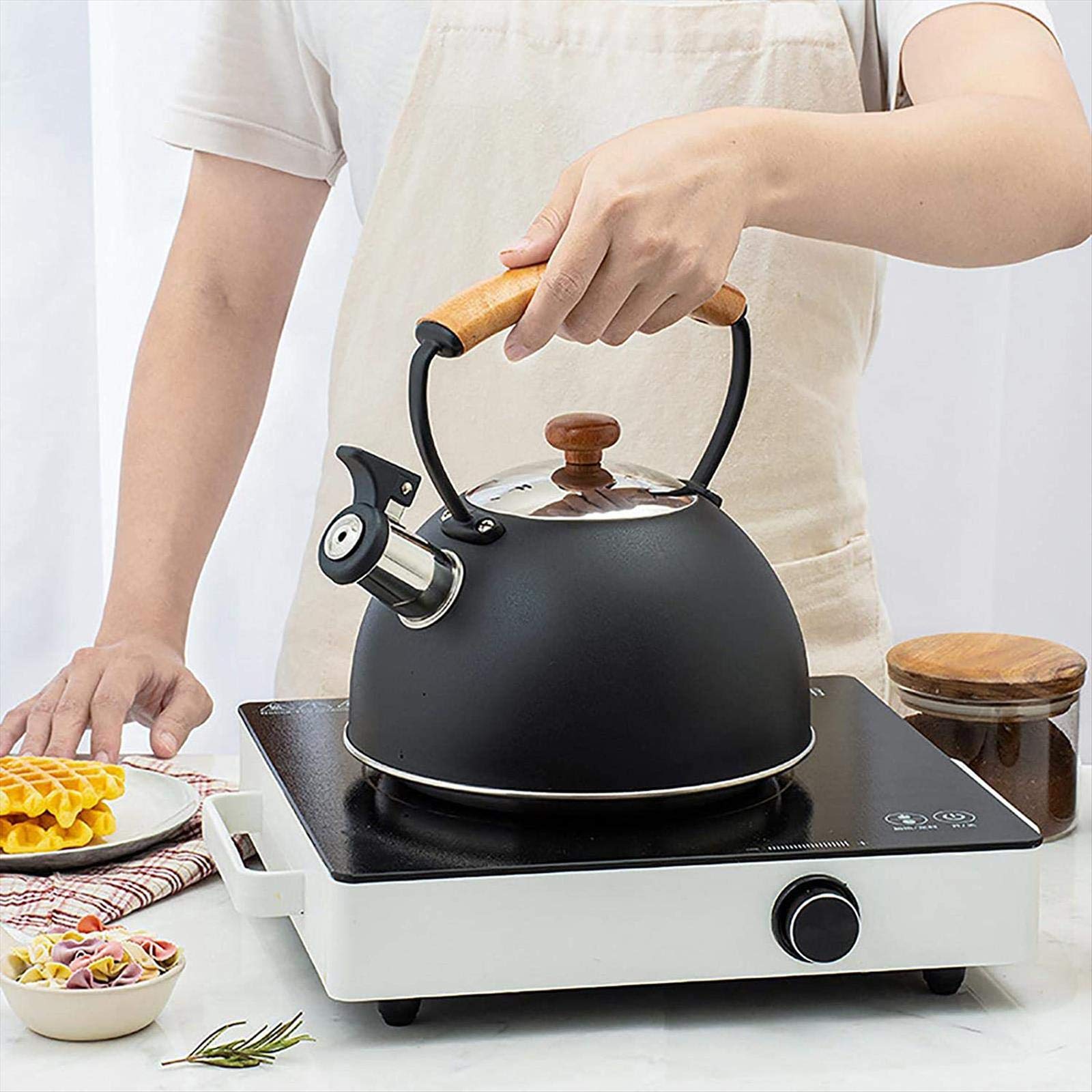 2.5L Stainless Steel Whistling Tea Kettle - Induction Compatible, Universal Heat Source for Stovetop, Gas & Electric - Perfect for Coffee, Tea & Hot Water Brewing at Home or Office