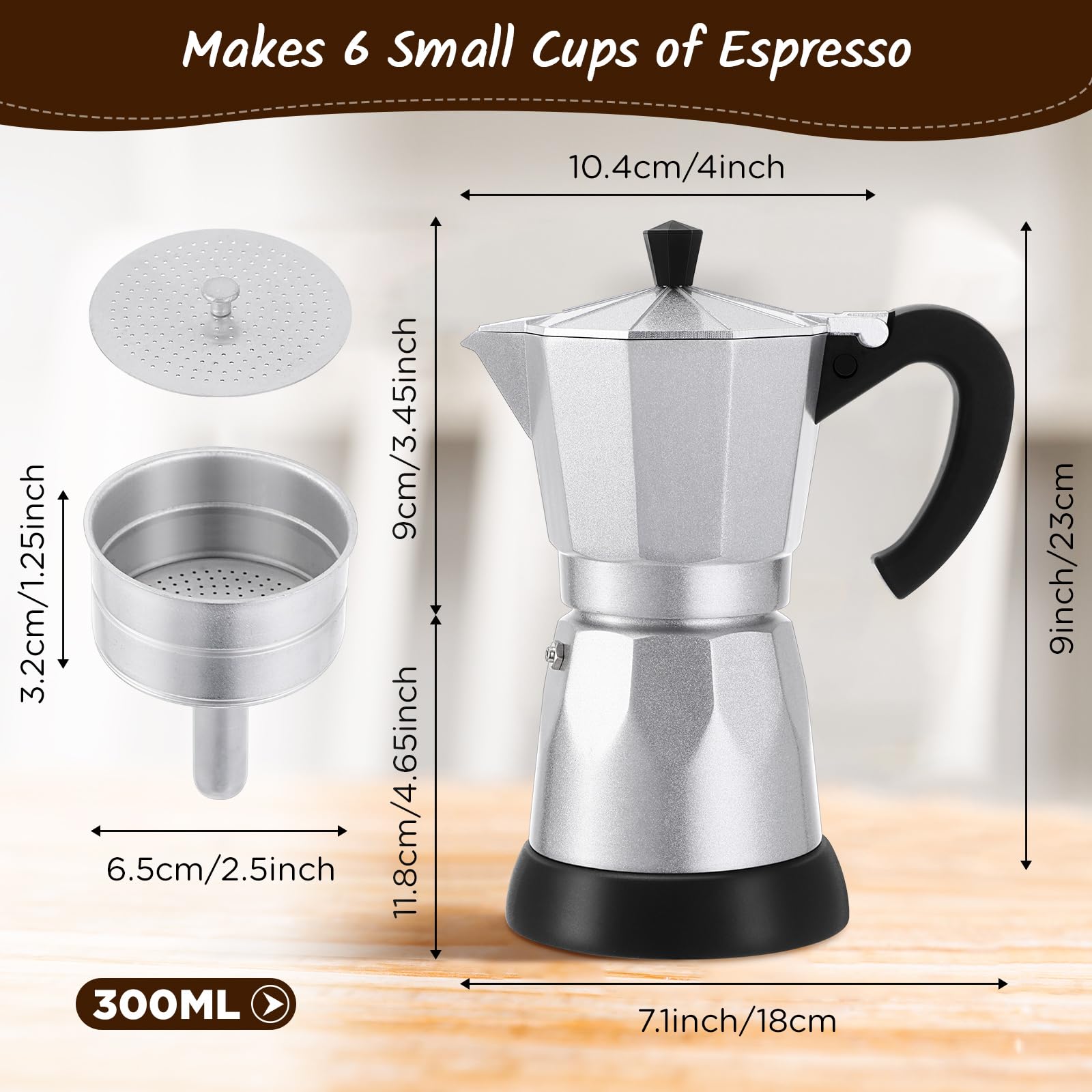 6 Cup Electric Espresso Coffee Maker - Italian Moka Pot 300ml Portable Aluminum Stovetop Coffee Machine with Detachable Base, Perfect for Home, Office & Travel - Great Gift Idea (Aluminum Color) | Brew Authentic Italian Coffee Anywhere