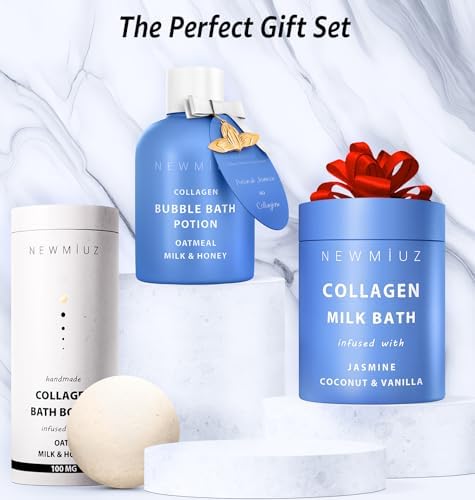 Luxurious Collagen Bubble Bath Bombs with Oatmeal, Milk & Honey - Essential Oils for Dry Skin Care - Spa Quality Bath Gift for Women - Perfect for Relaxation, Self-Care & Stress Relief