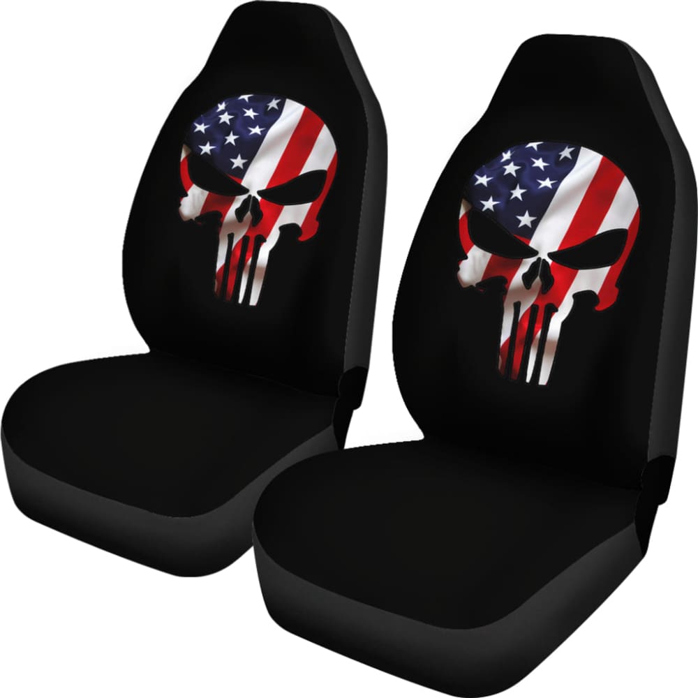 Punisher Skull American Flag Car Seat Covers - Patriotic Vehicle Accessories for Trucks, SUVs & Cars - Durable Custom Fit Seat Protection