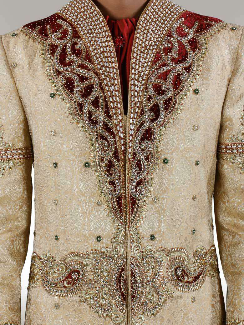 Mahir Velvet Patch Embroidered Sherwani for Men | Traditional Indian Wedding Outfit | Perfect for Groom Wear, Festivals & Special Occasions
