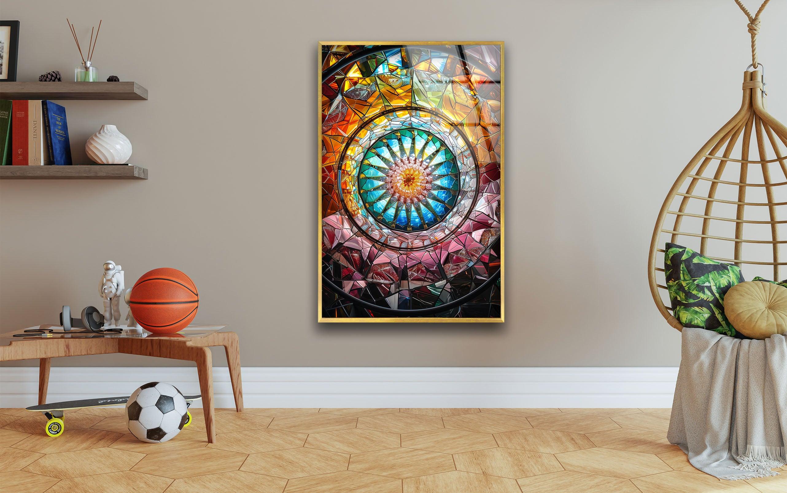 Vibrant Kaleidoscope Glass Wall Art Decor - Stunning Handmade Mosaic for Living Room, Bedroom & Office - Unique Home & Interior Design Gift Idea