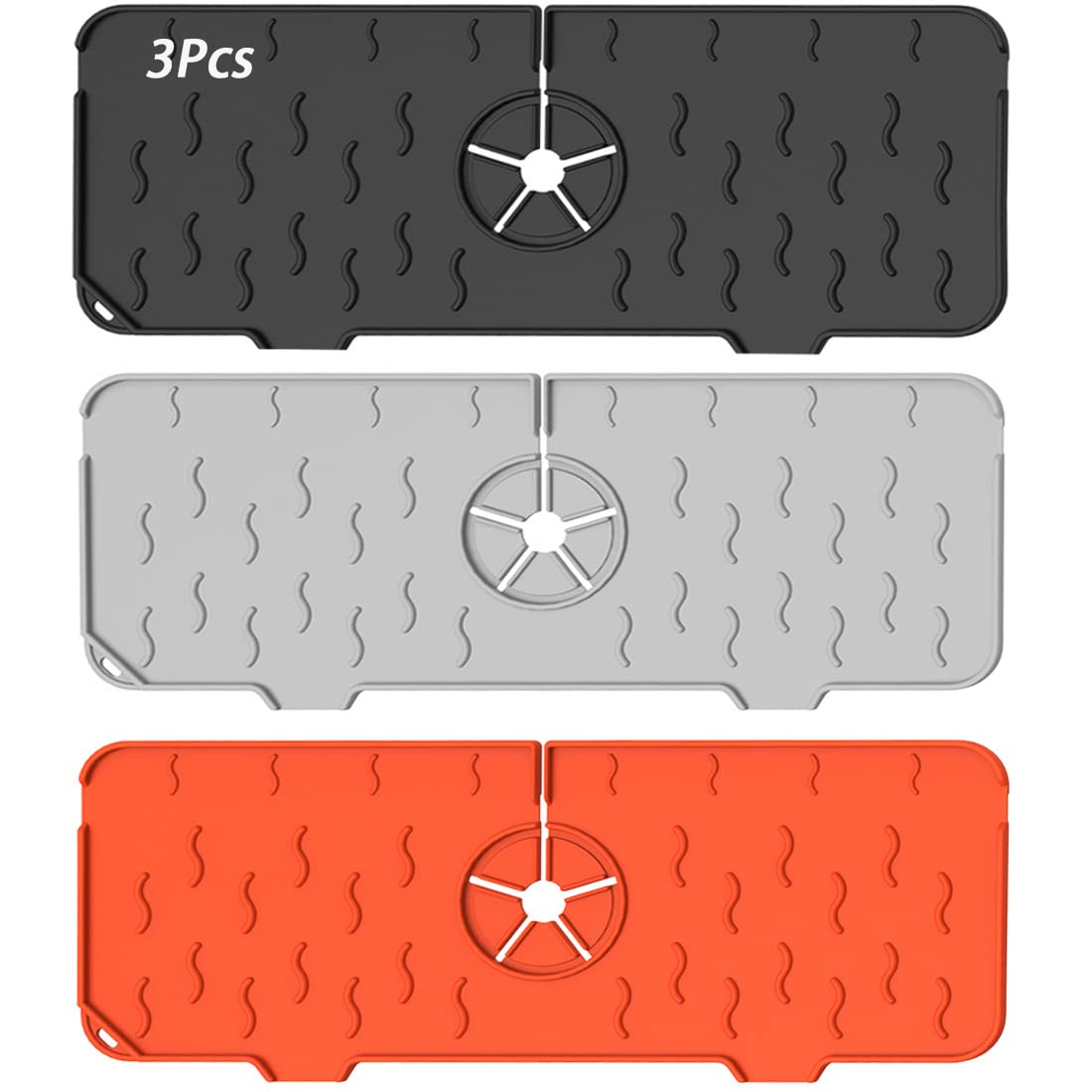 3PCS Silicone Faucet Handle Drip Catcher Tray - Kitchen Sink Splash Guard & Countertop Protector Mat for Bathroom & Kitchen - Non-Slip Water Absorbent Sink Mat for Home Decor (Ideal for Preventing Water Spills & Protecting Countertops)