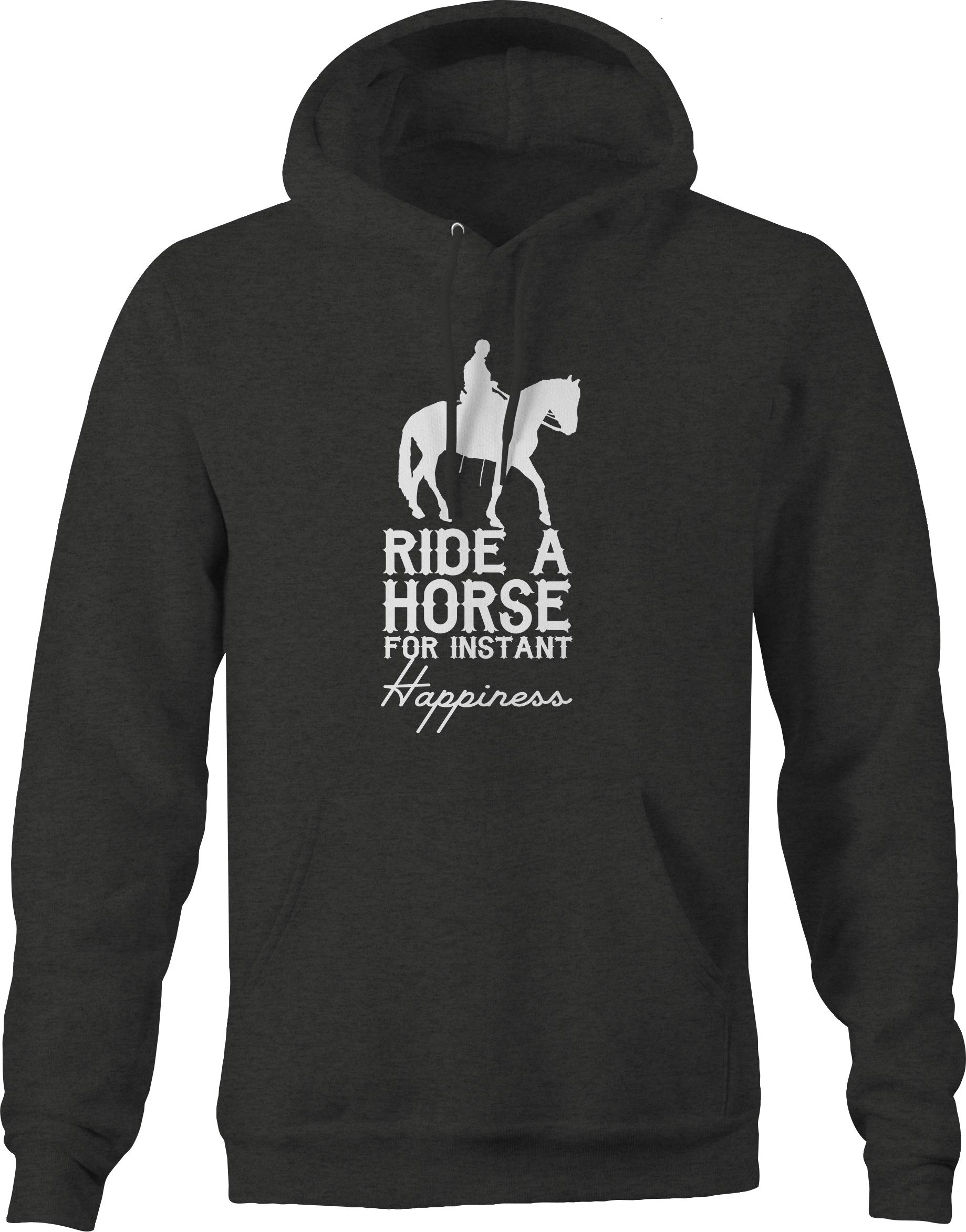 Men's Gray Hoodie with 'Ride a Horse for Instant Happiness' Print - Comfortable Casual Pullover for Outdoor Activities, Streetwear & Everyday Wear