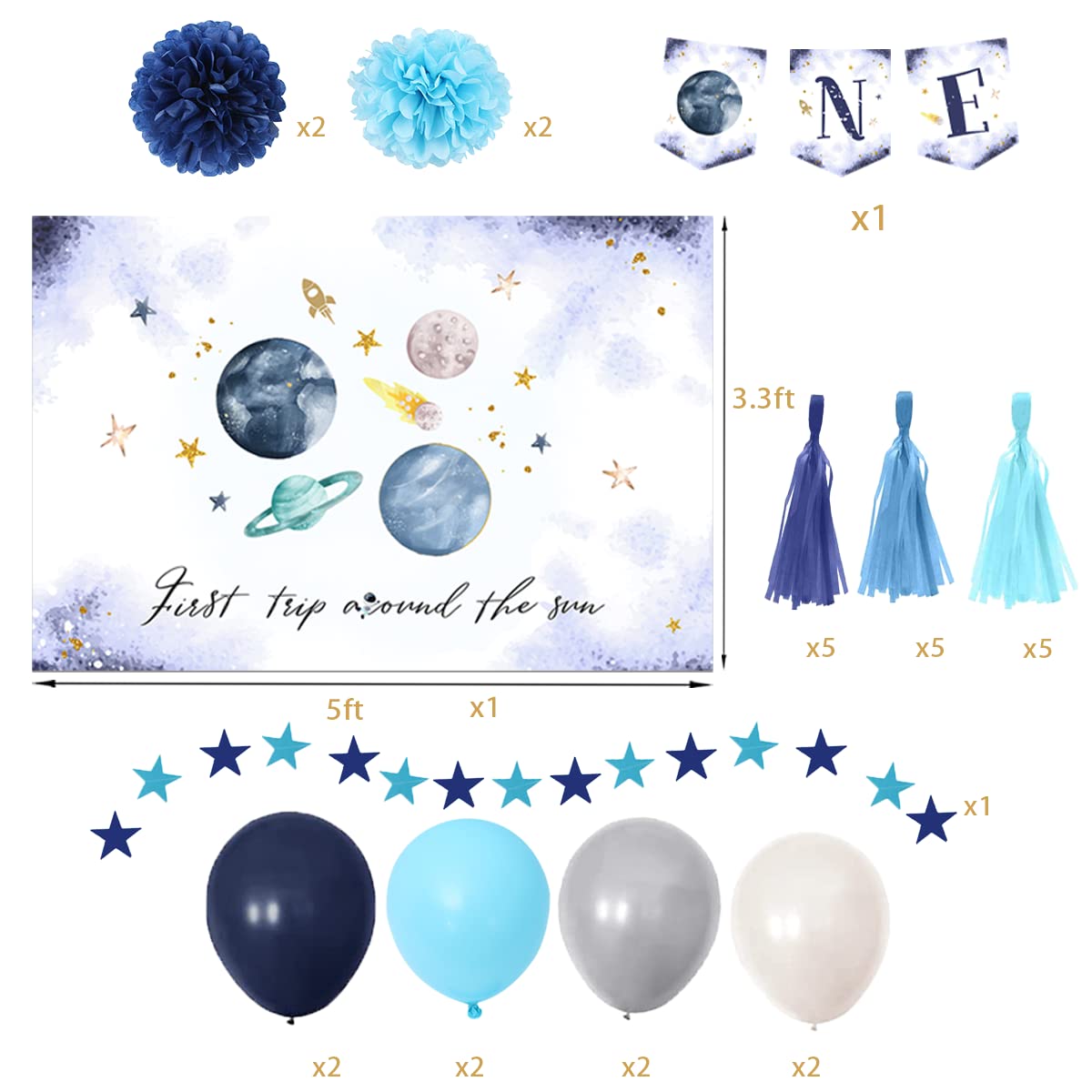 Outer Space First Birthday Decorations - 1st Birthday Banner, High Chair Decor & Party Supplies for Boys | Space Theme Party Decorations for Baby's First Trip Around The Sun Celebration