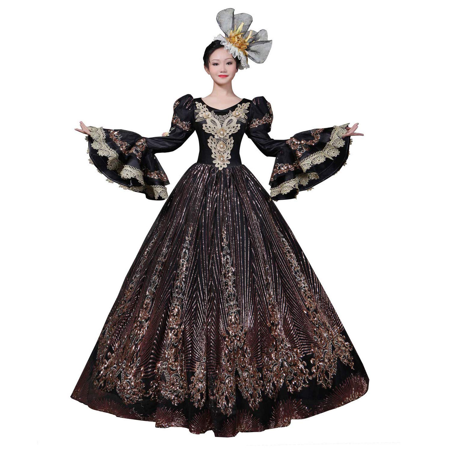 Victorian Renaissance Queen Dress for Women - Elegant Long Rococo Masquerade Ball Gown | Perfect for Halloween Costumes, Cosplay Events & Historical Reenactments