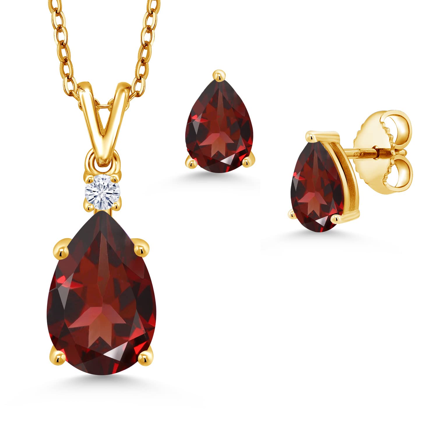 4.77 Ct Natural Red Garnet Jewelry Set - 18K Gold Plated Silver Pendant Necklace & Earrings | Valentine's Gift, Anniversary Present, Birthday Jewelry for Women