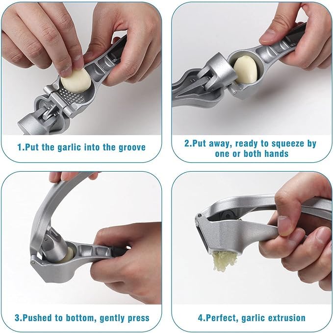 Premium Garlic Press & Mincer - Ergonomic Easy-Squeeze Handle, No Peel Needed, Rust-Proof Stainless Steel - Professional Ginger Crusher with Cleaning Brush - Dishwasher Safe - Perfect for Cooking, Meal Prep & Restaurants