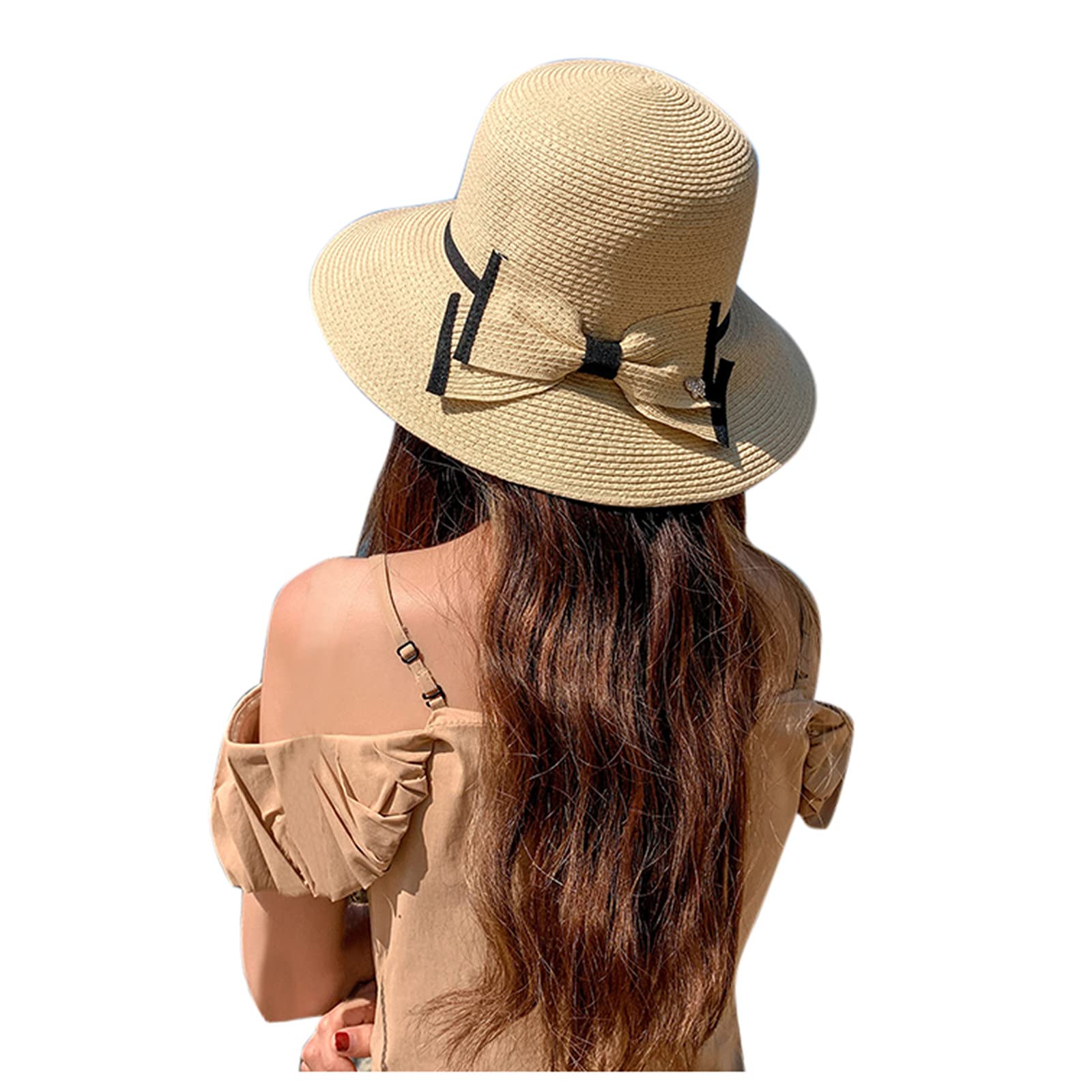 Women's Wide Brim Straw Hat with Bowknot - UPF Sun Protection Summer Beach Hat for Outdoor, Travel & Vacation Accessories